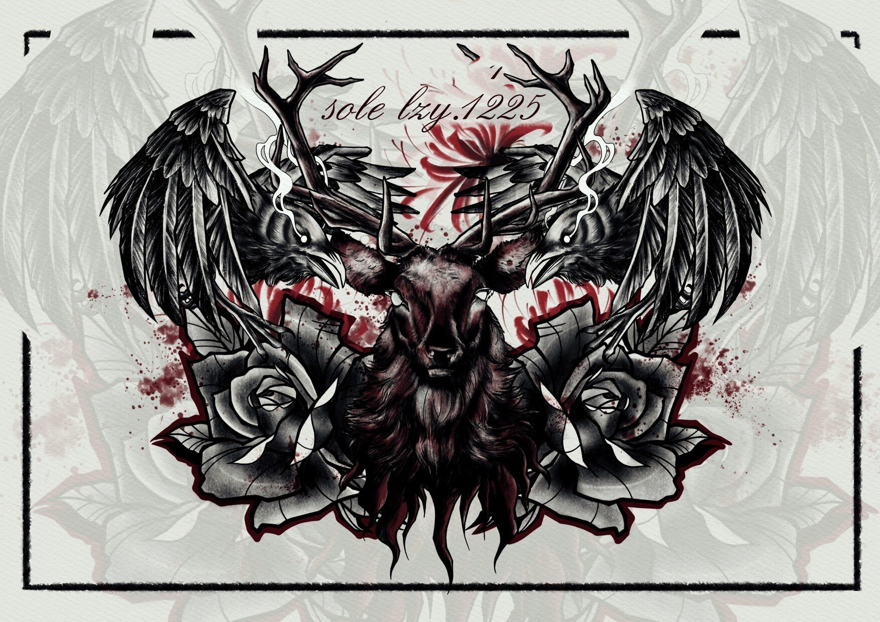 翅膀/恶魔/天使/乌鸦/鹿/纹身手稿 最近画了无数翅膀羽毛 1.