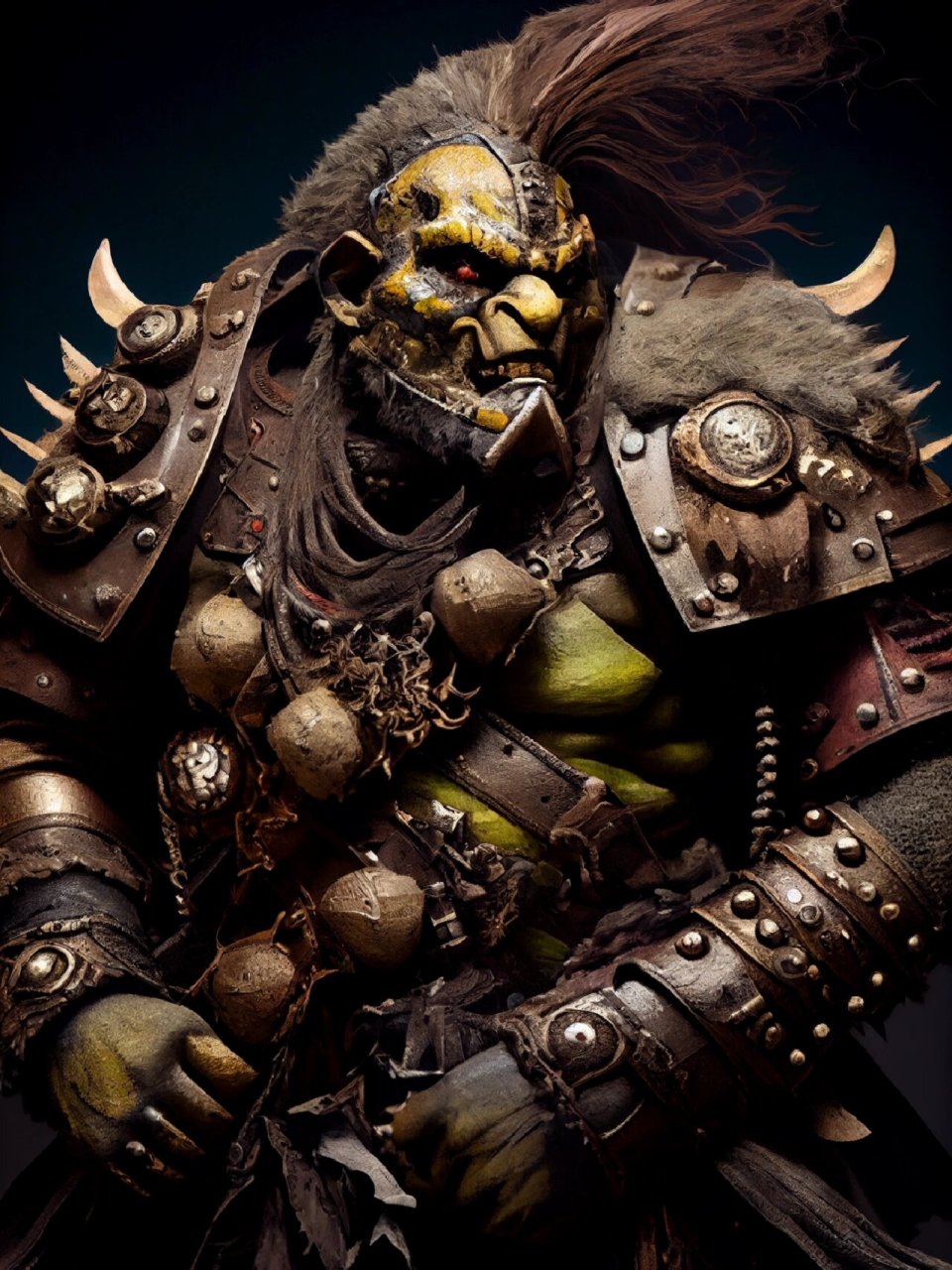 ai创作《魔兽世界-兽人战士》 兽人,巨魔和牛头人组成了部落,野蛮的