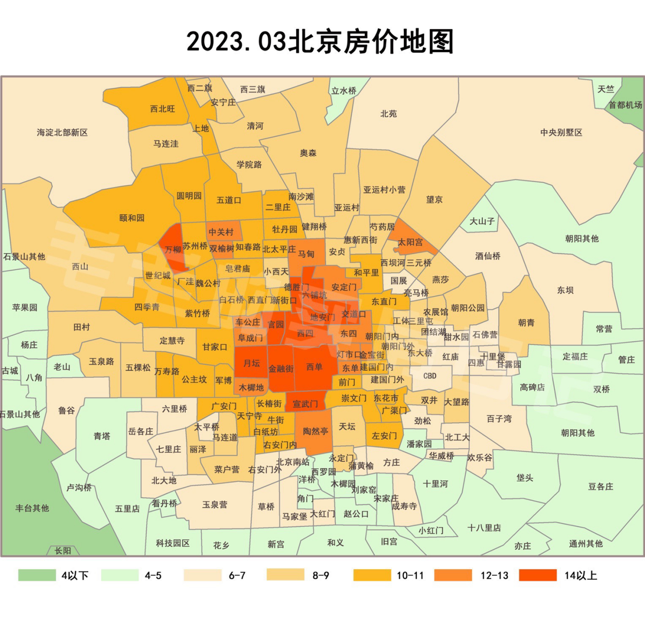 北京房价地图 为了更直观地了解北京房价的板块特征,手动将北京2023年