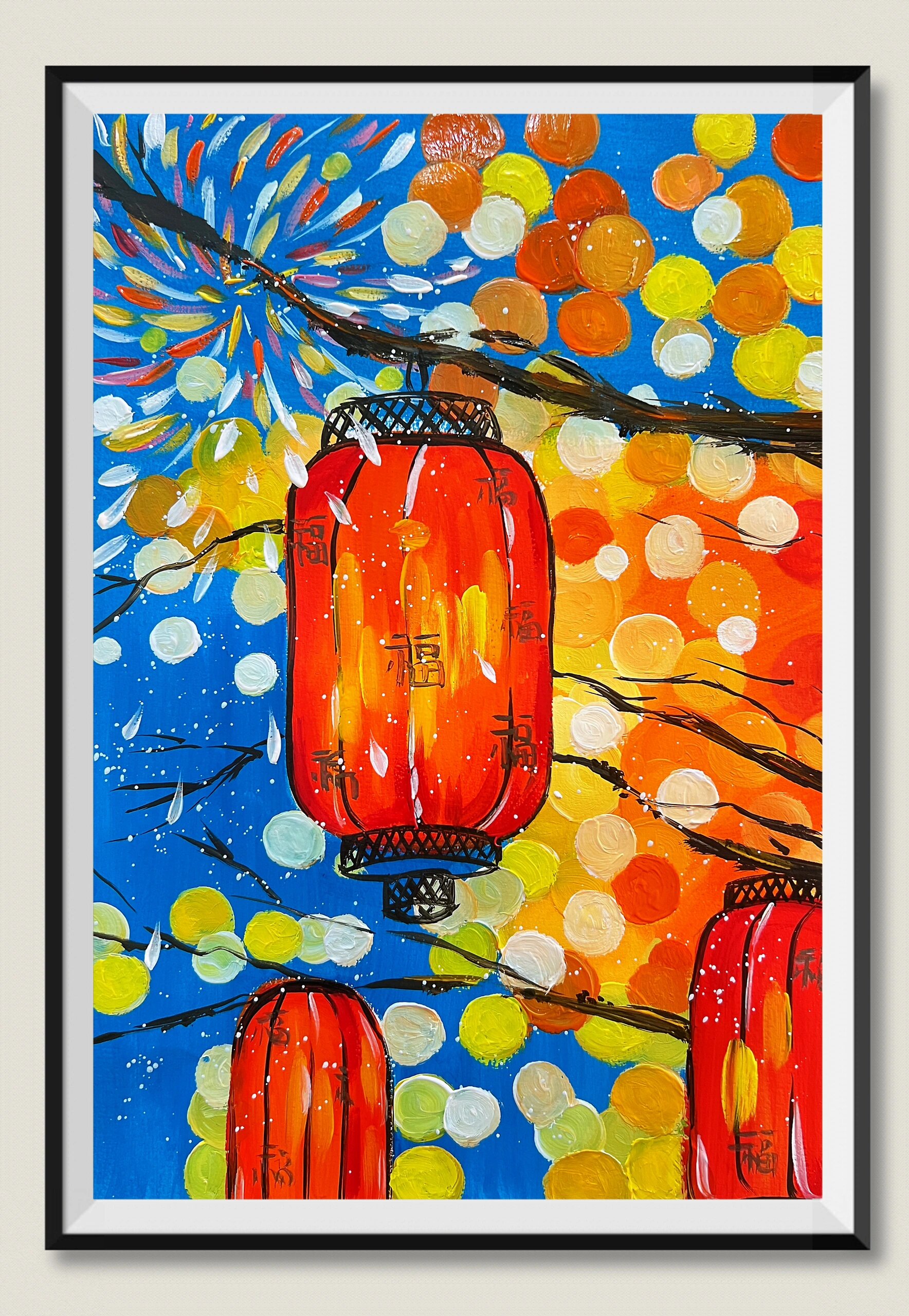 简易版水粉《元宵灯笼96》绘.@脸脸王wang的动态