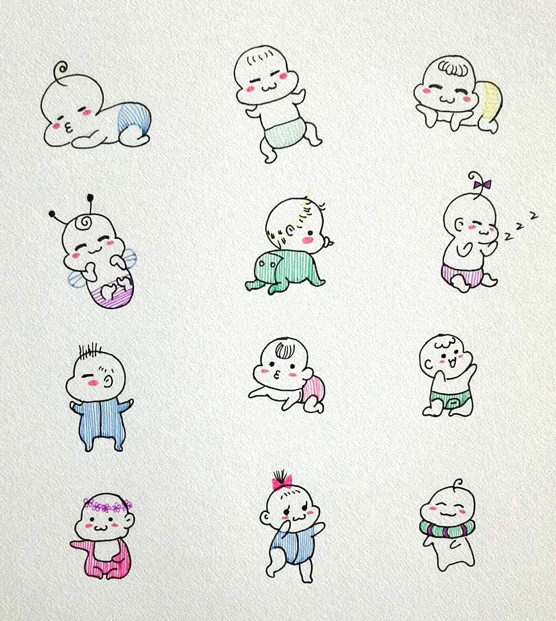 可爱小宝宝简笔画(附线稿)萌化了 今日练习一组小宝宝的可爱简笔画