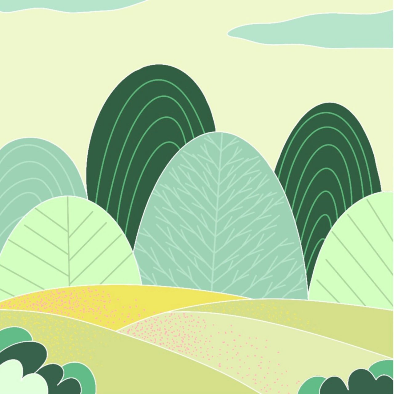 色彩构成春夏秋冬   春天万物复苏 夏天阳光明媚 秋天果蔬成熟 冬天