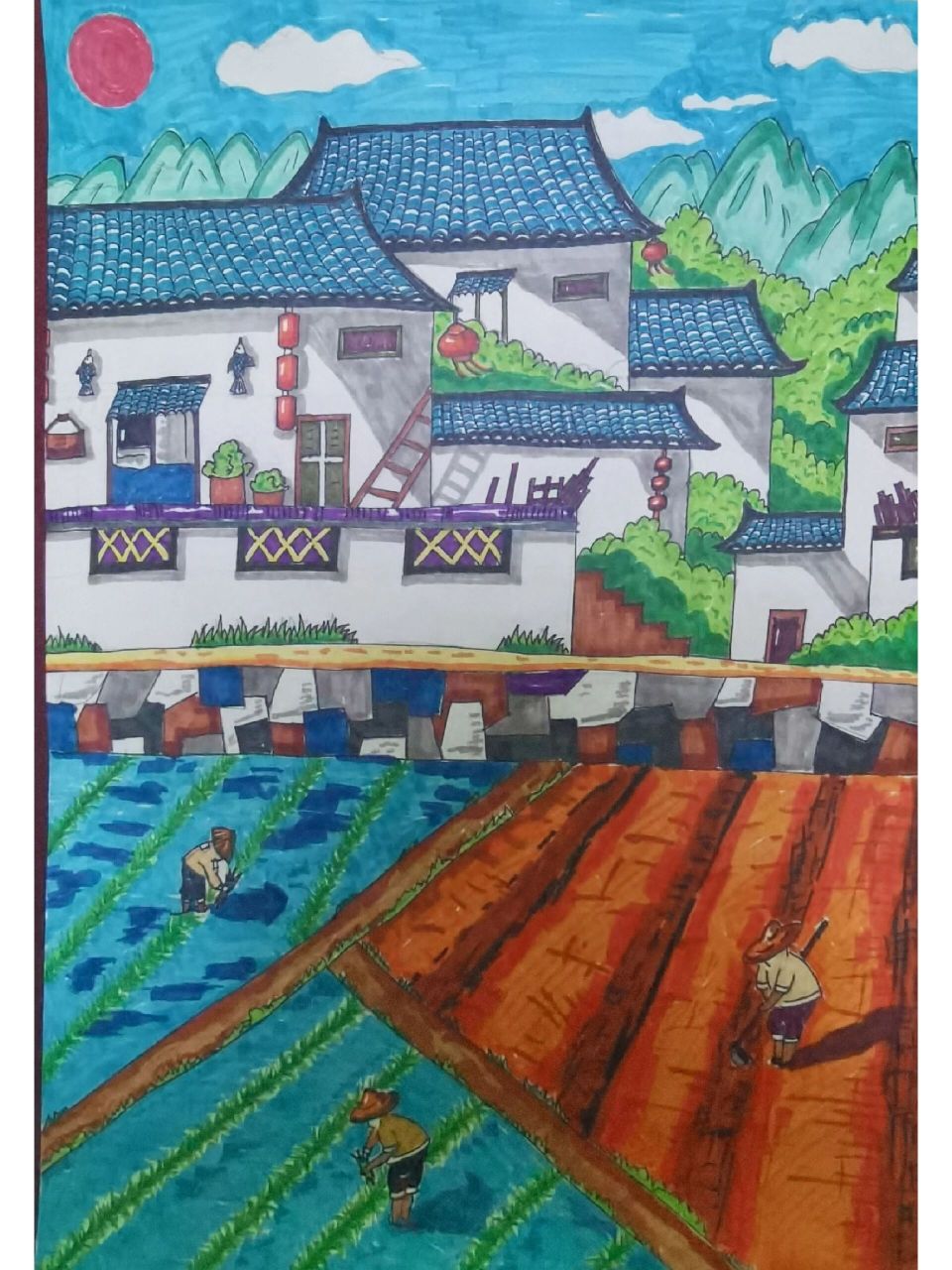 美丽乡村手绘 临摹的,感谢老师的作品.