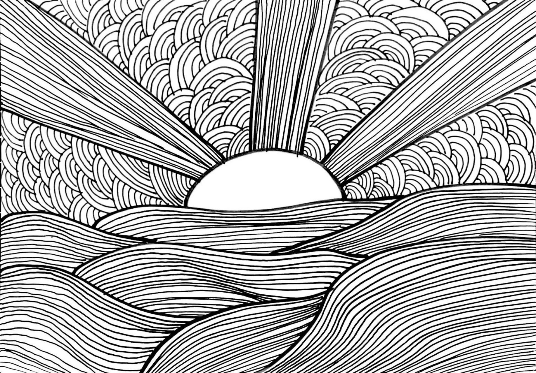 日出阳光(线描控笔) 画了停不下来忘记拍过程图 后面有黑白稿 纸张换