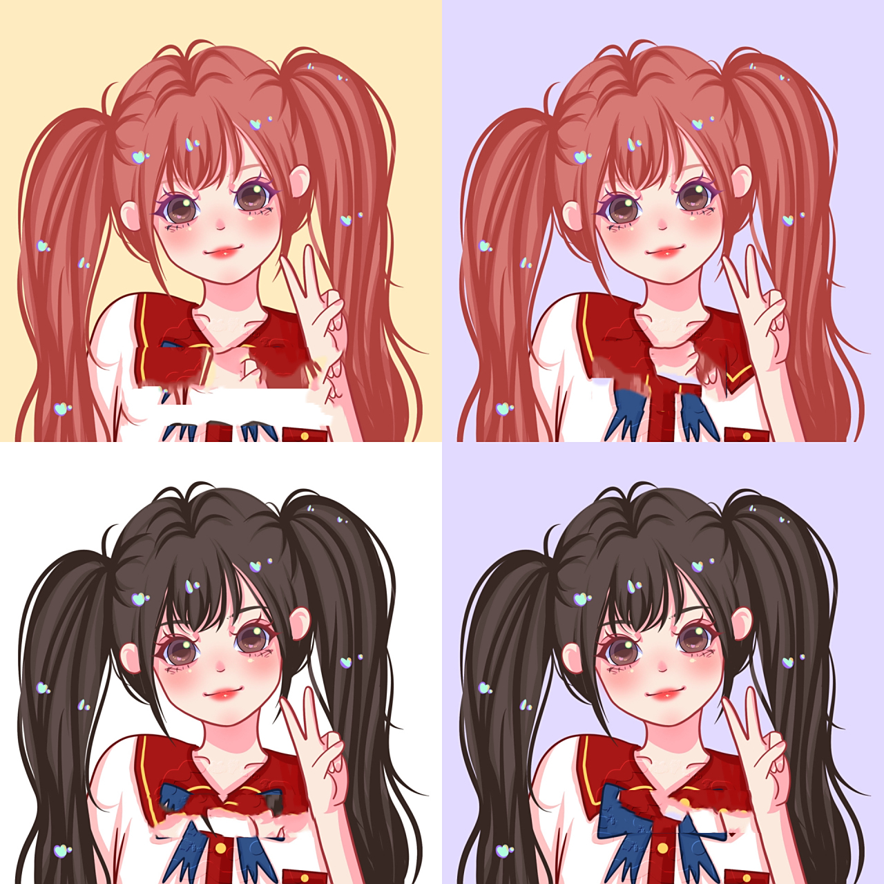 樱校公用头像第二弹 今天#画了一组双马尾两款发色的樱校头像送给粉丝