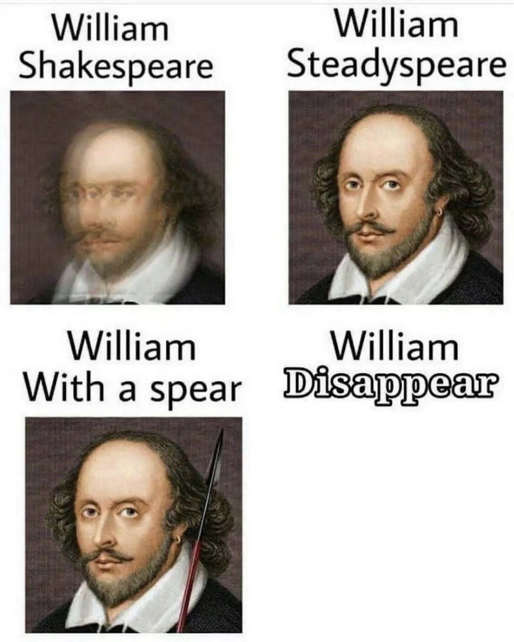 {道听胡说}解译英文谐音梗:disappear  	 william shakespeare 威廉