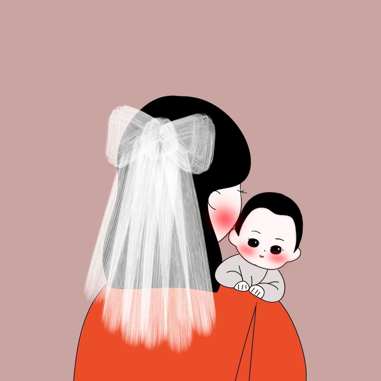 手绘卡通背影亲子母女母子可爱亲子头像 我想替这个世界夸夸所有宝妈