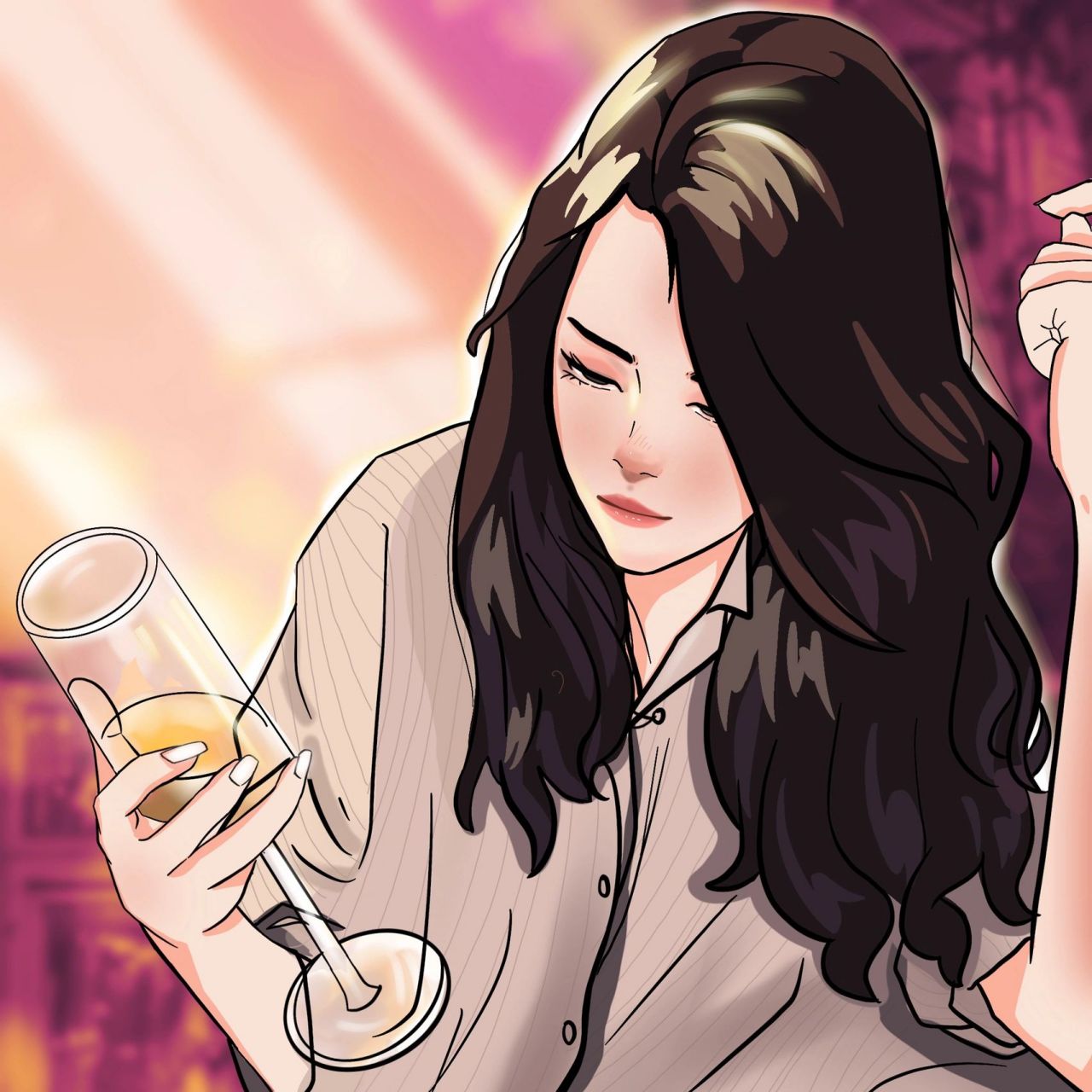 拿红酒杯的女人|手绘头像 经常请吃饭的漂亮姐姐和骑机车的姐姐.