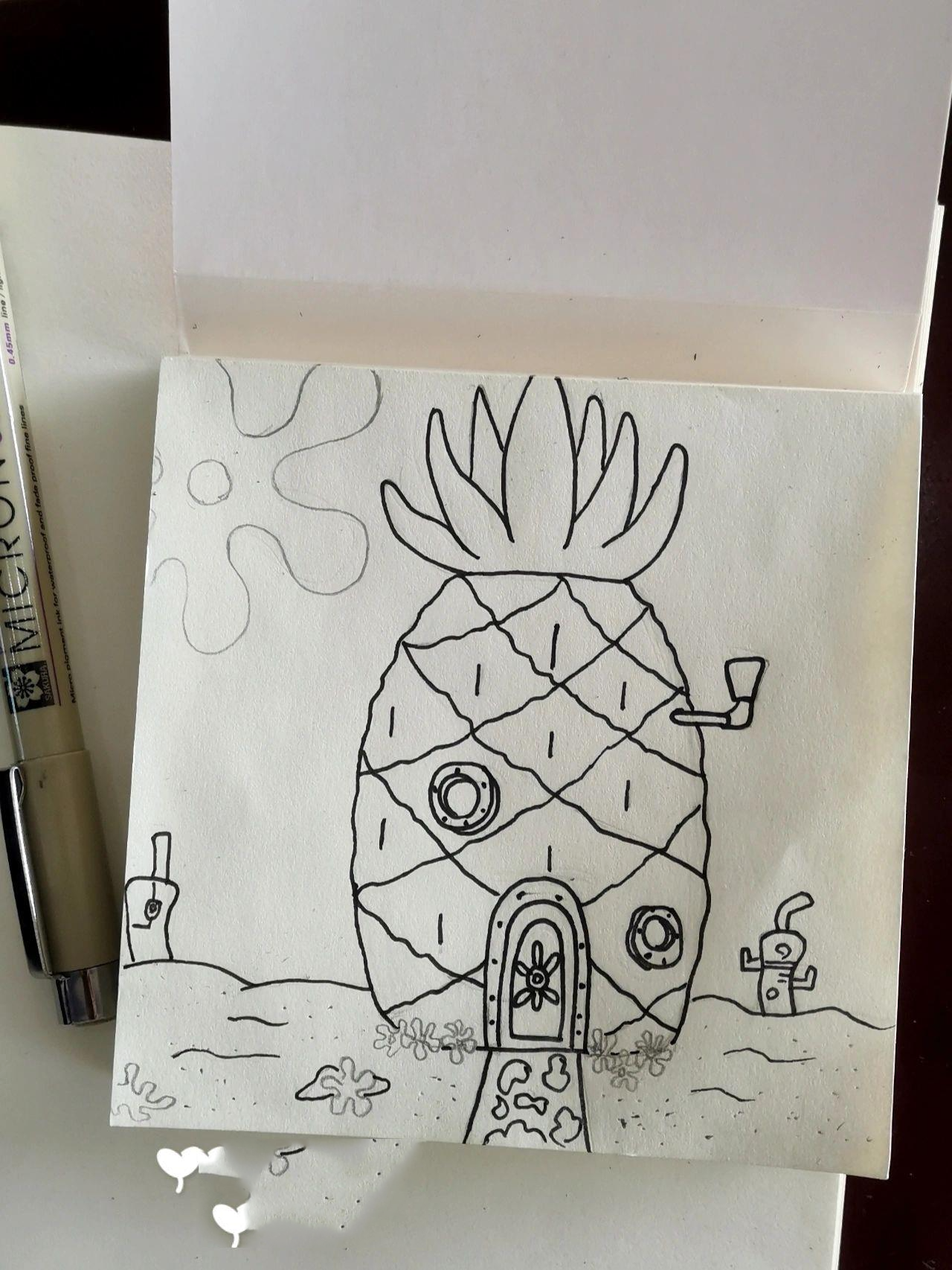 海绵宝宝的菠萝屋马克笔手绘附过程图线稿