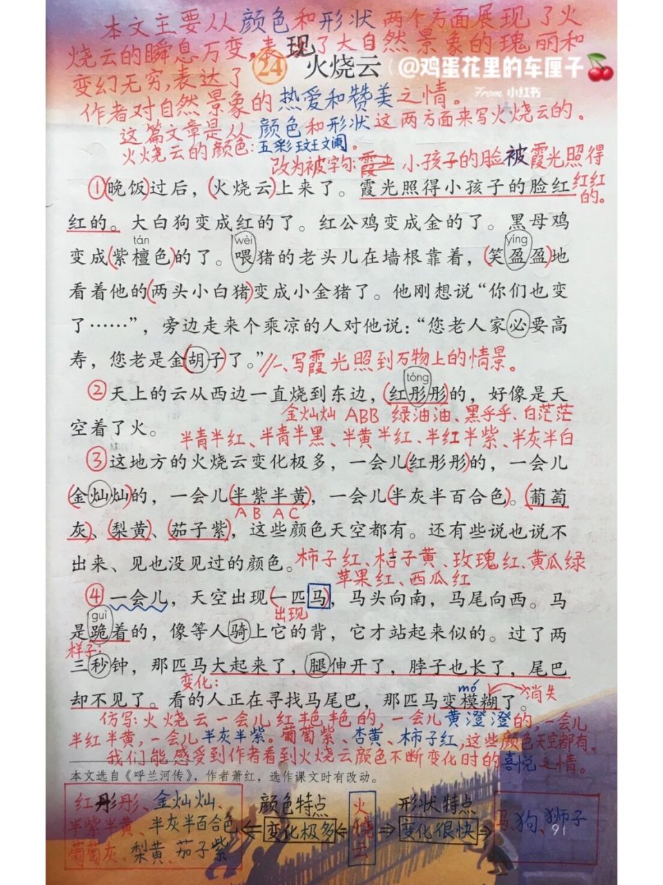 火烧云》笔记 三年级语文下册第七单元《24.火烧云》课堂笔记