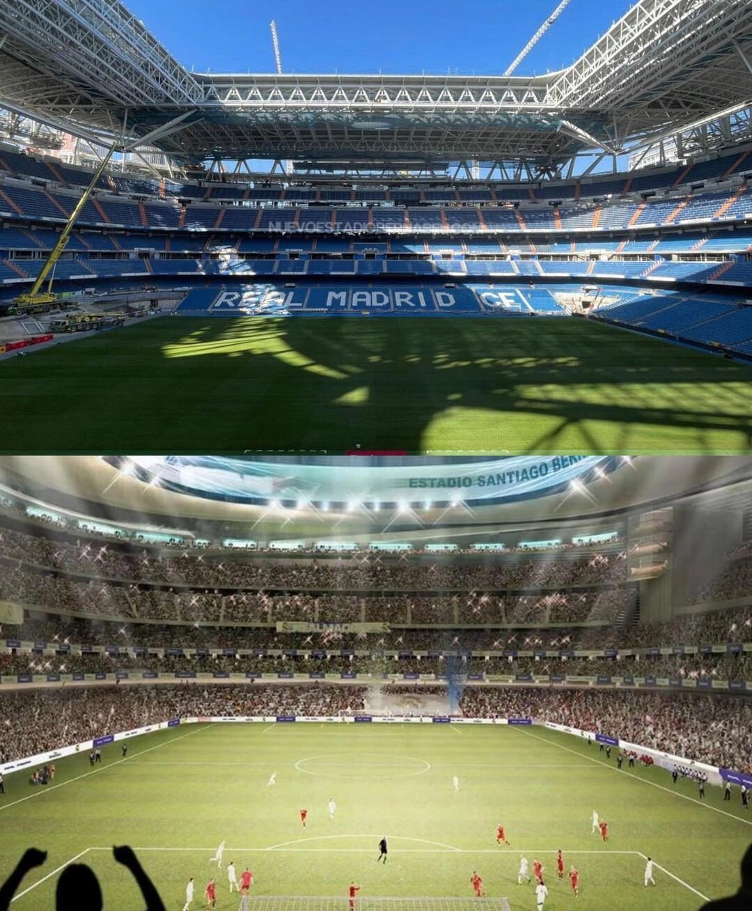 皇马的新球场,新伯纳乌球场 外形极其现代化,开闭式顶棚系统,只需十五
