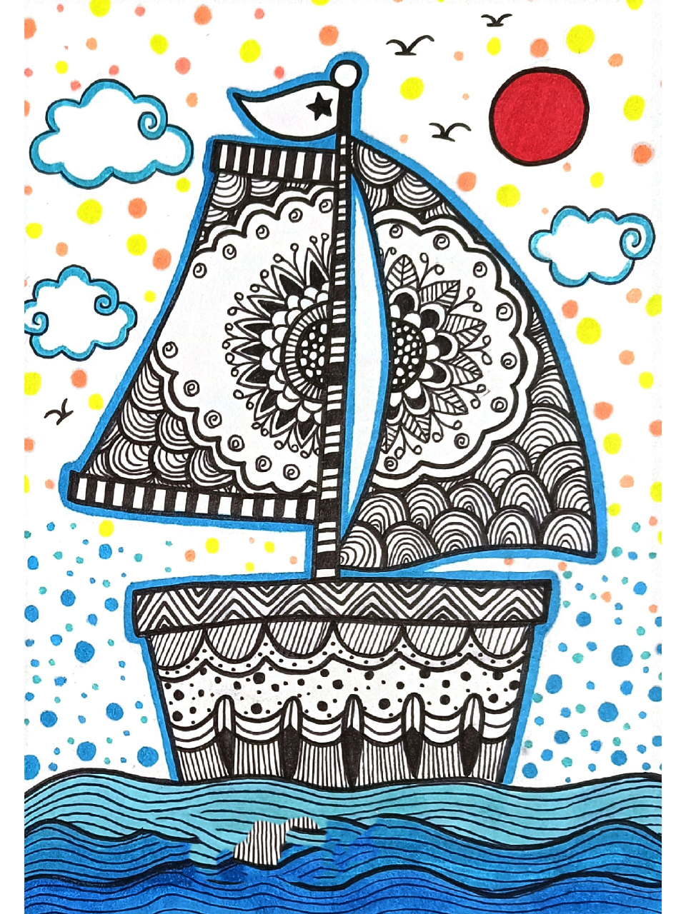 创意线描画96帆船   帆船