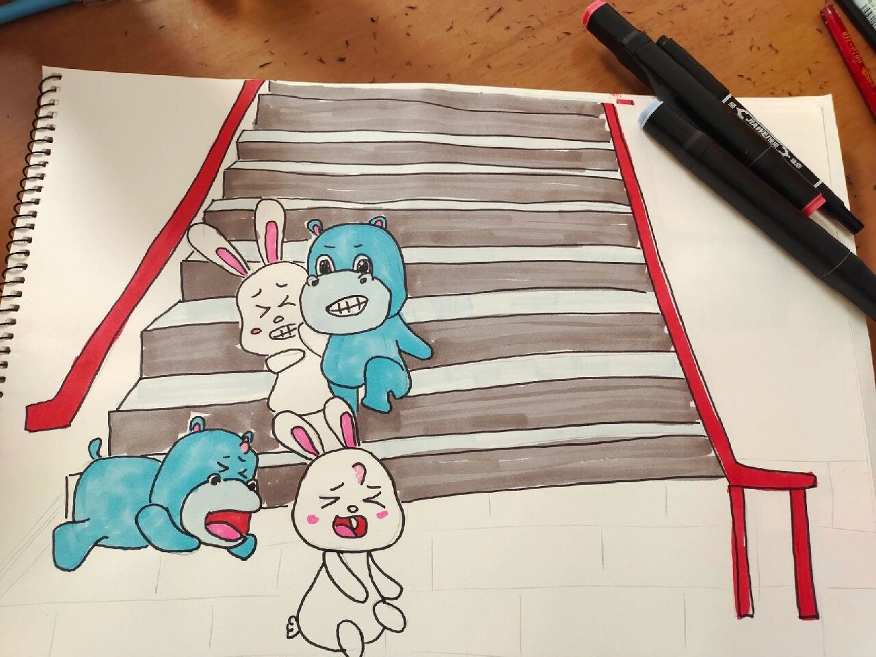 楼梯,排队,幼儿园简笔画