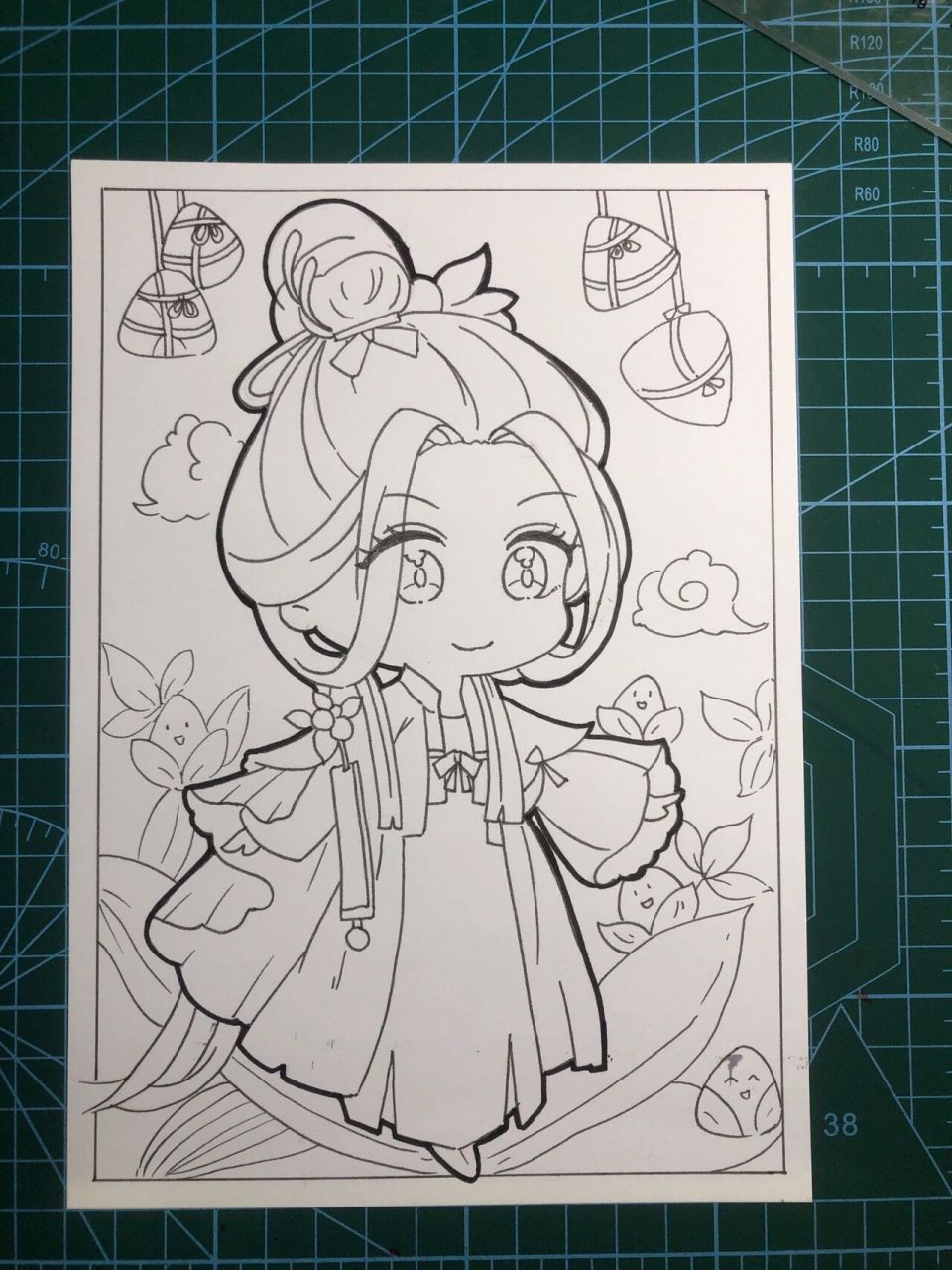 q版动漫古风人物|端午少女(附线稿)