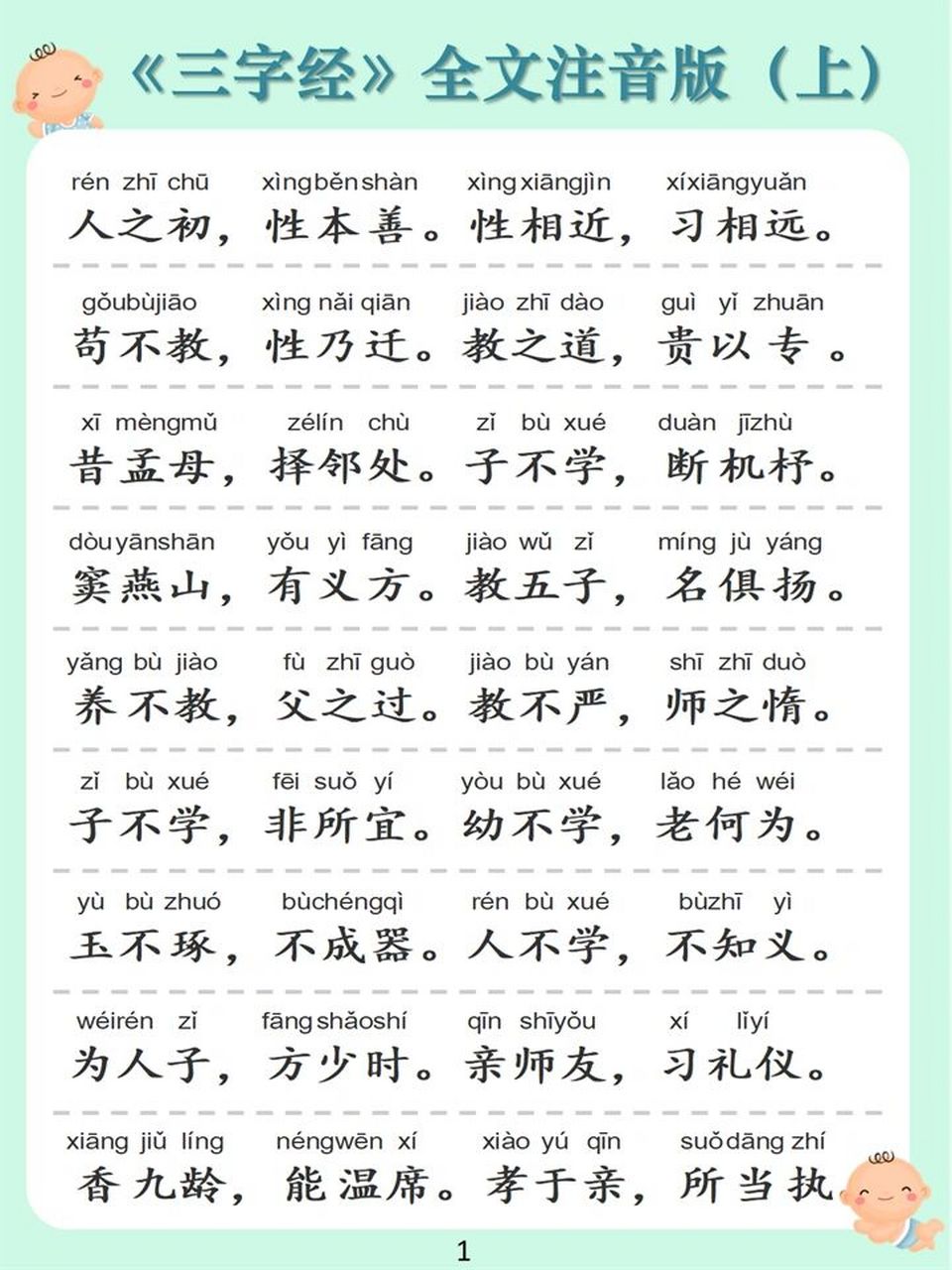 三字经全文带拼音正确图片