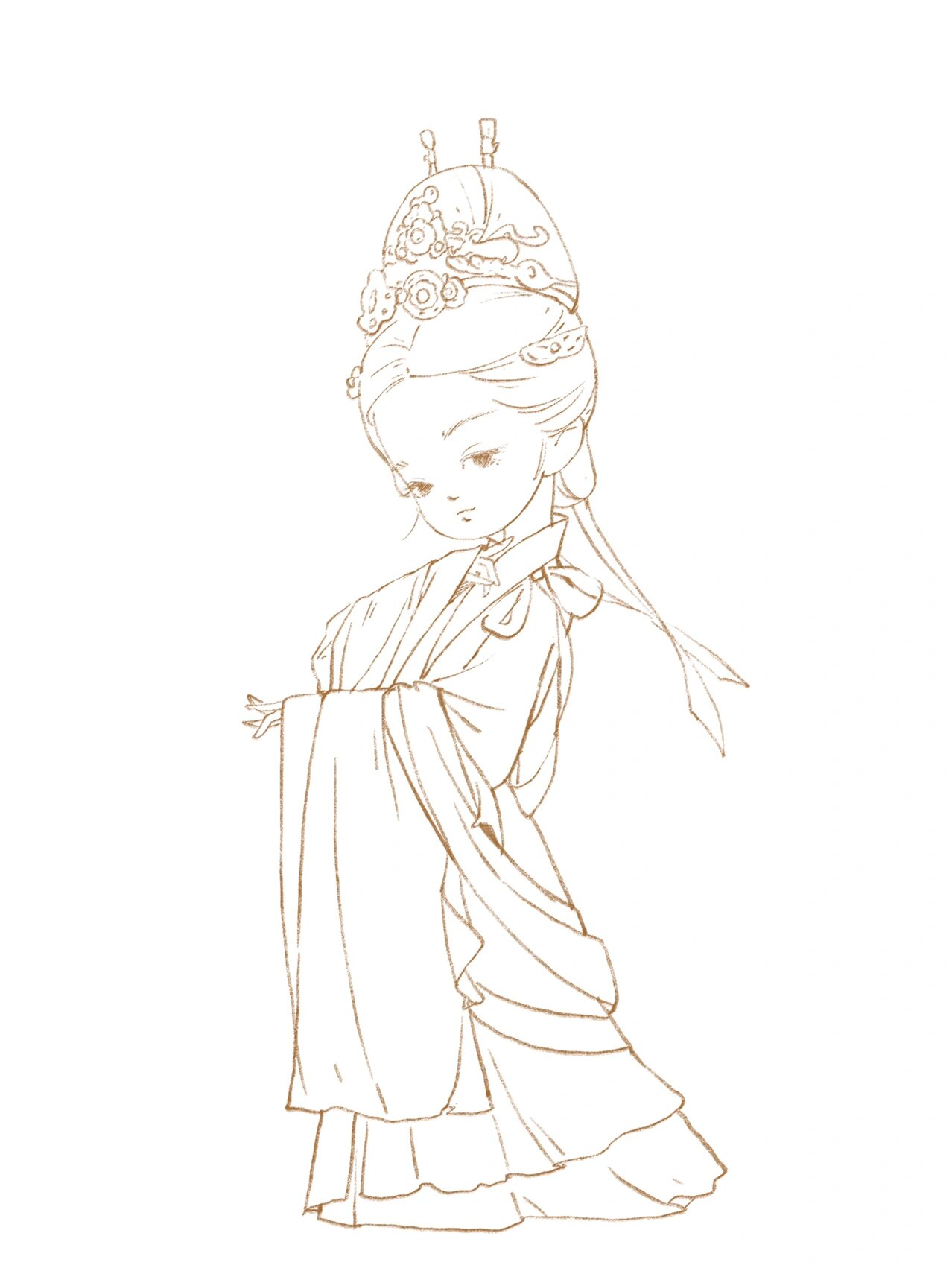 近期古风小人线稿合集,五选一上色!