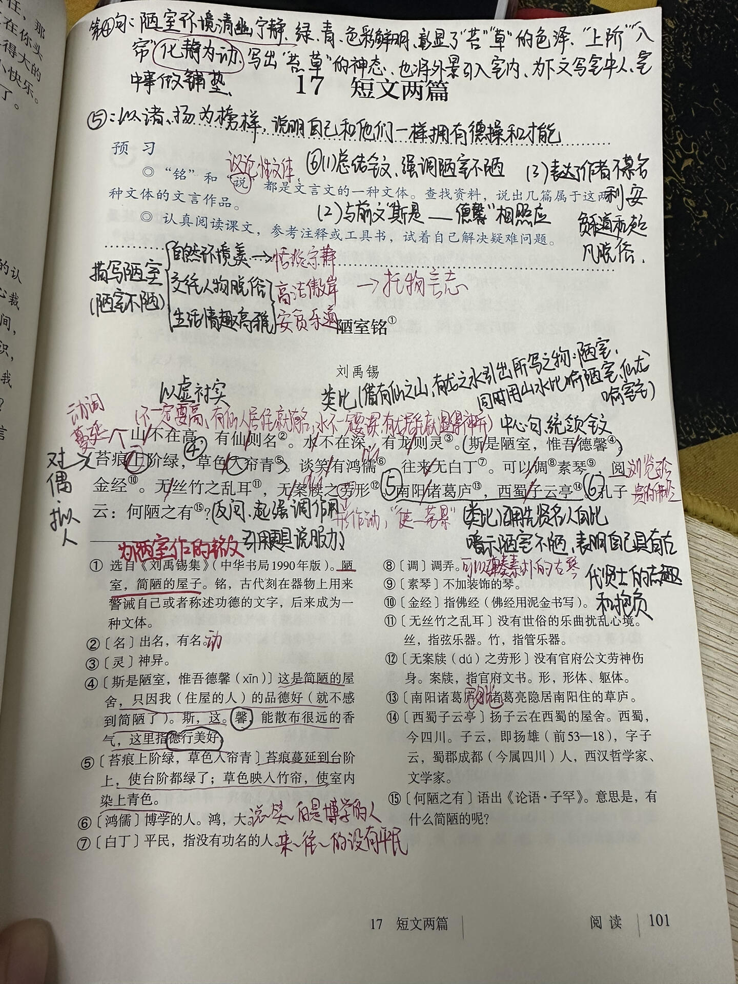 七年级下册语文17课《陋室铭》笔记