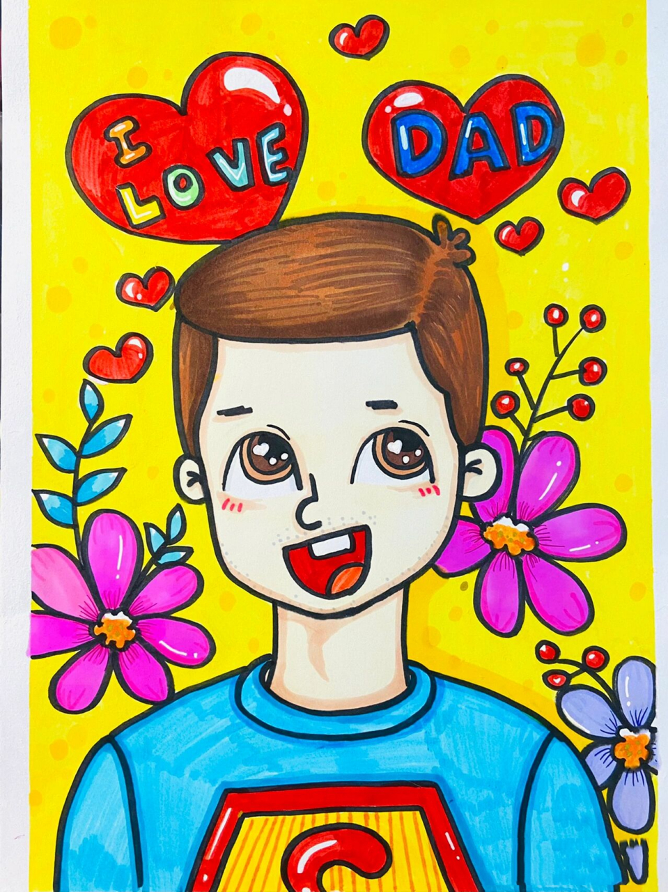 创意美术《父亲节》儿童创意画父亲节爸爸 子子木99996996