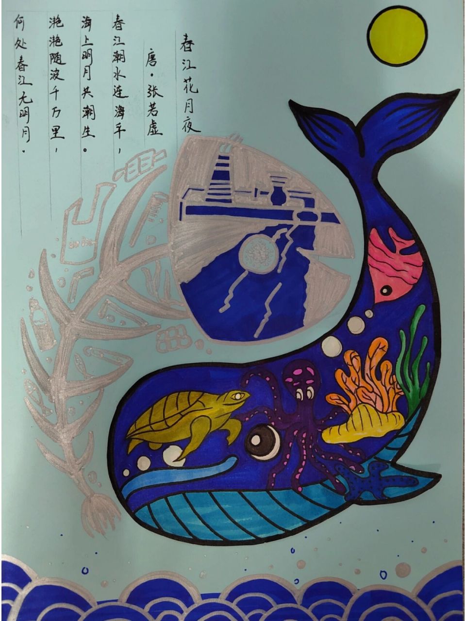 保护环境,爱护海洋手绘儿童画
