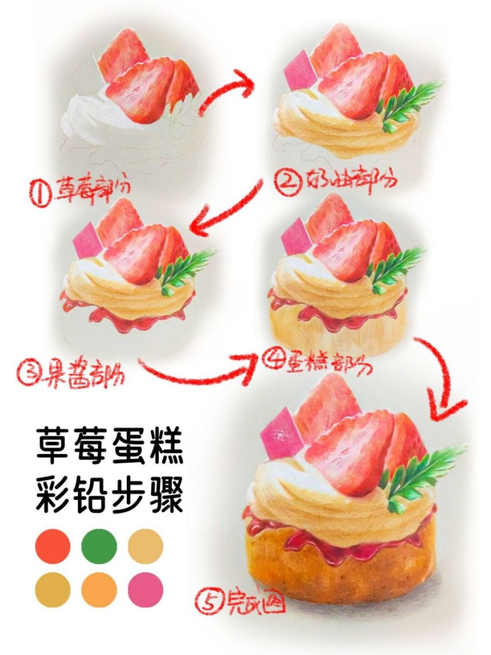 91甜度100分的草莓蛋糕彩铅教程 96绘画材料:酷喜乐白色炭笔