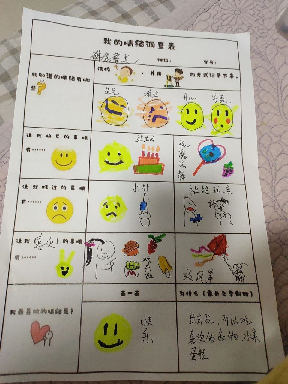 幼儿园作业  幼儿园作业_我的情绪调查表