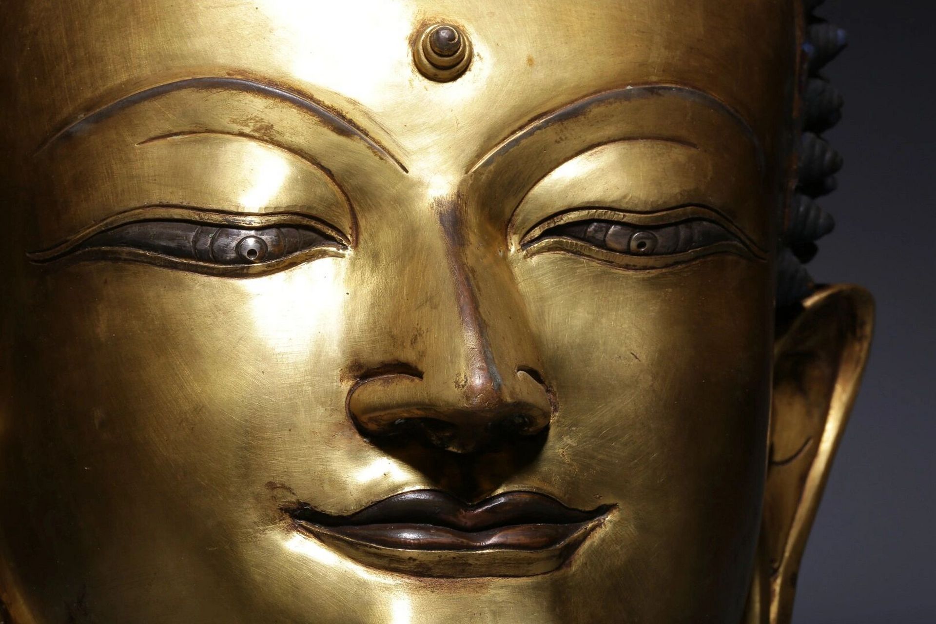 清代铜鎏金释迦牟尼佛头 清代,铜鎏金释迦牟尼佛头 高40.