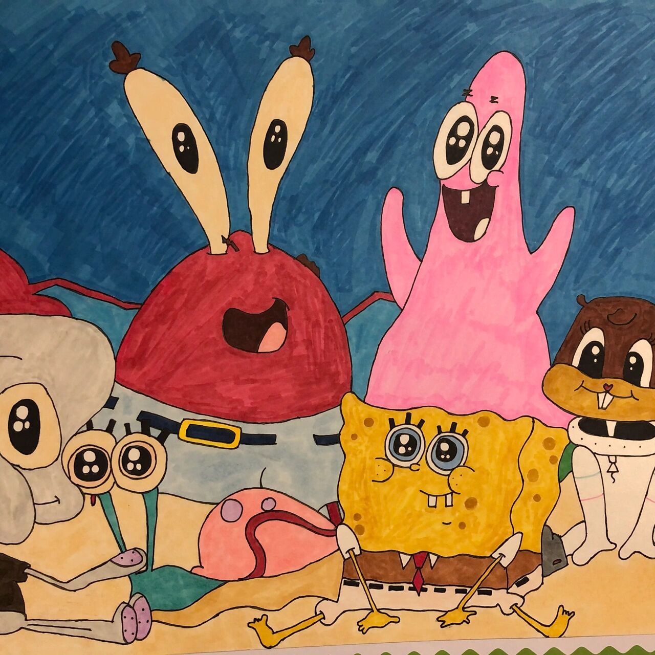 幼儿园小班童画之星|参赛作品:海绵宝宝 学校搞得活动,我们都会认真的