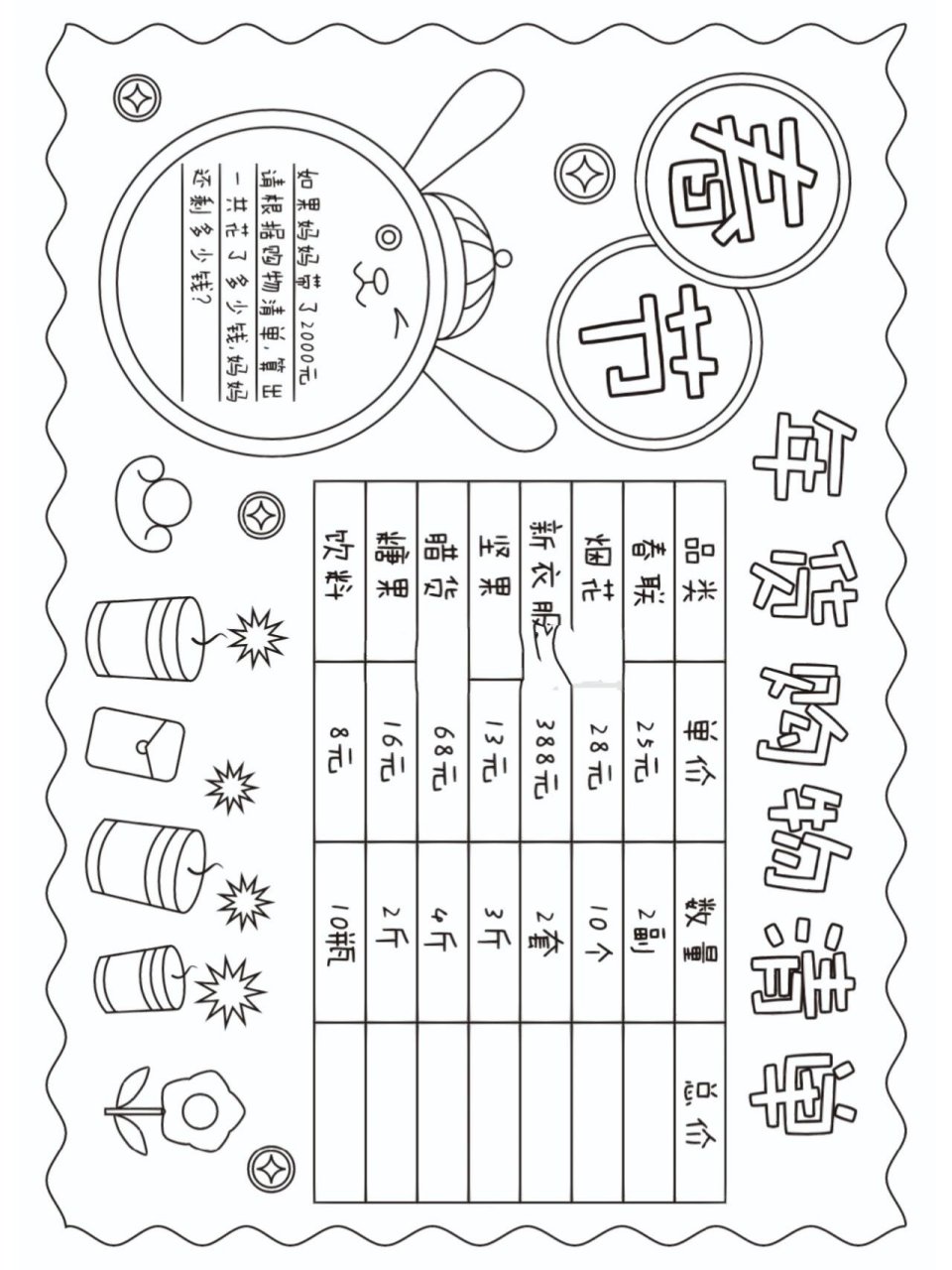 春节消费账单手抄报图片