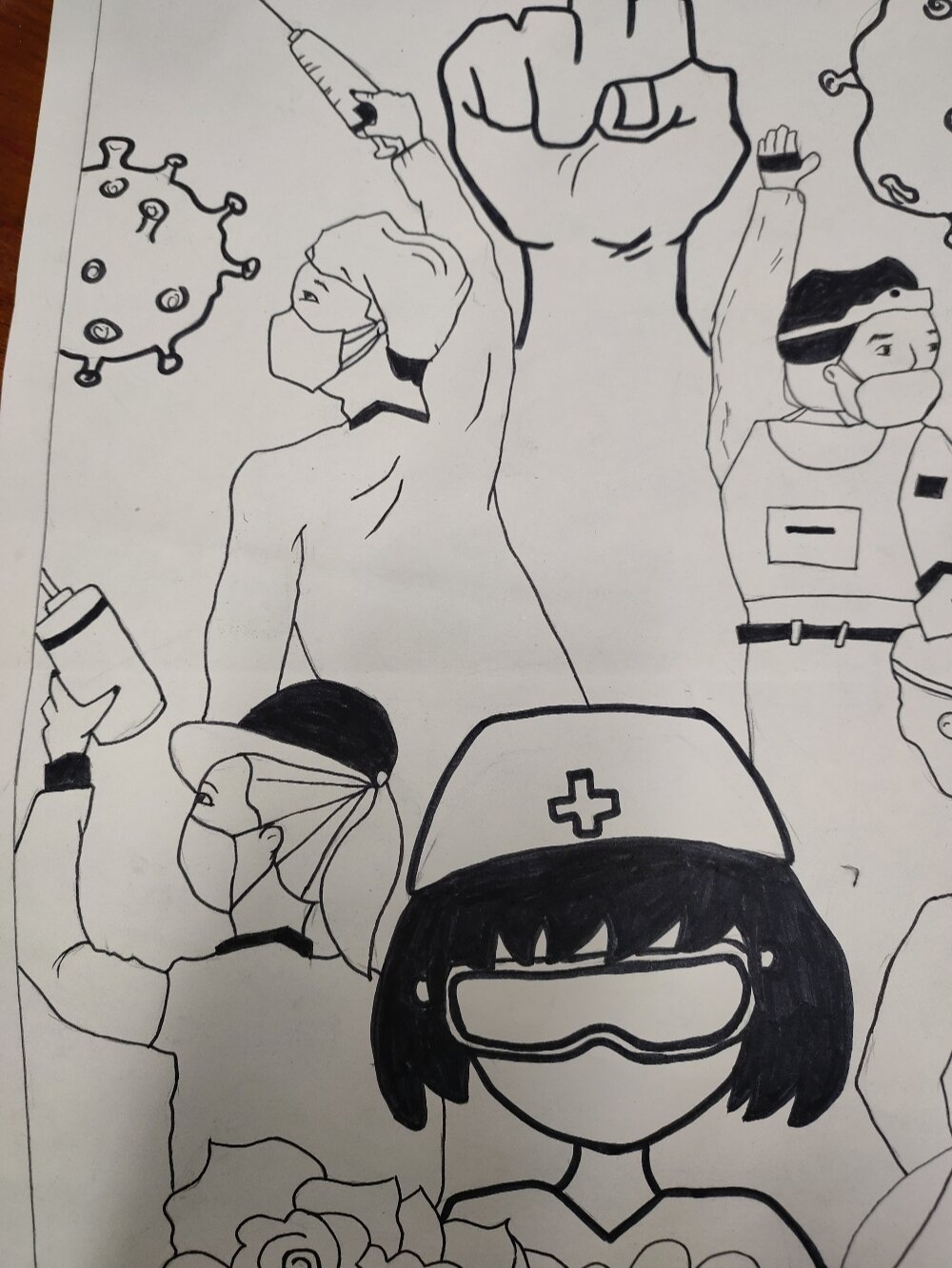 疫情漫画简笔画可爱图片