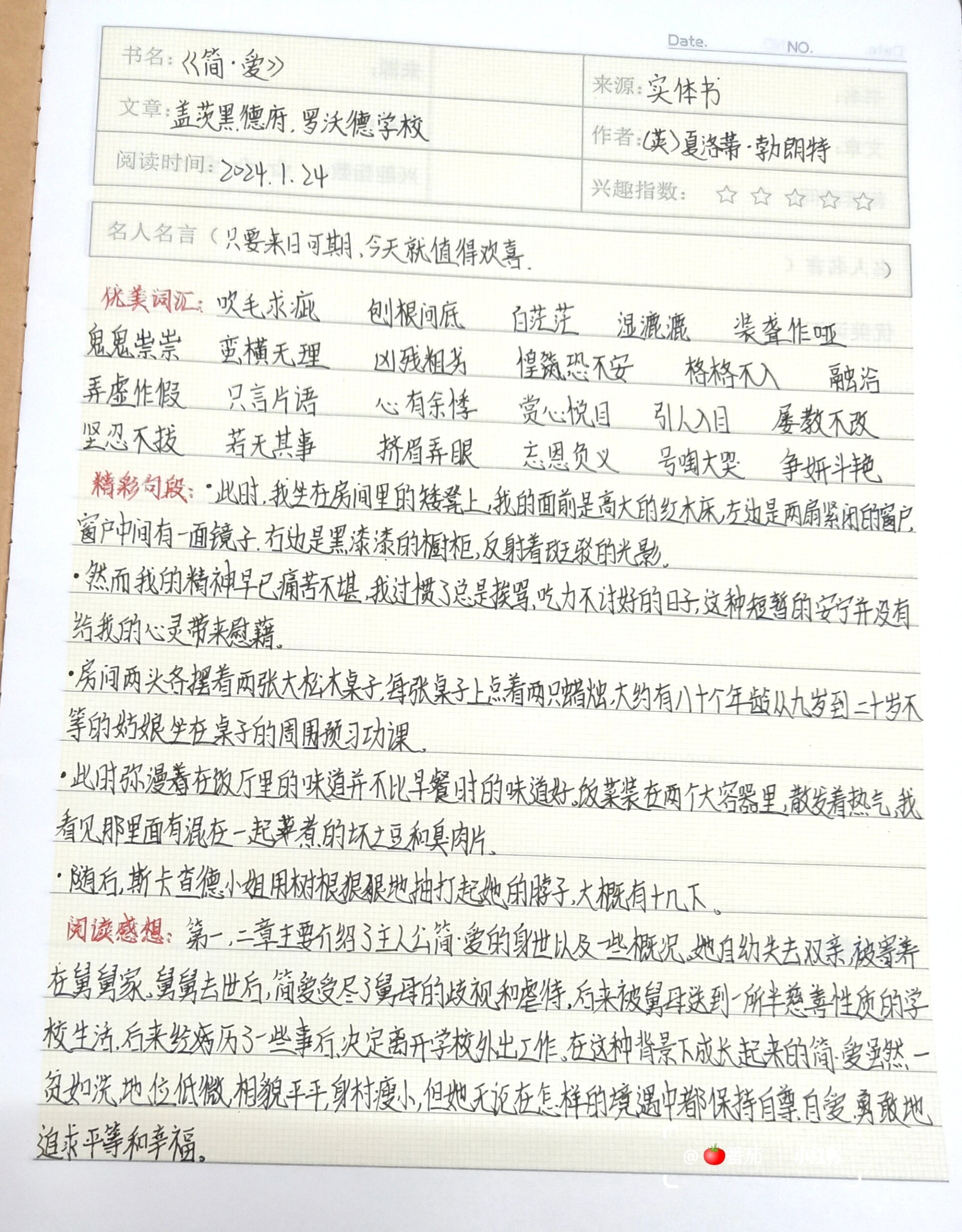 读书笔记清晰图片简爱图片