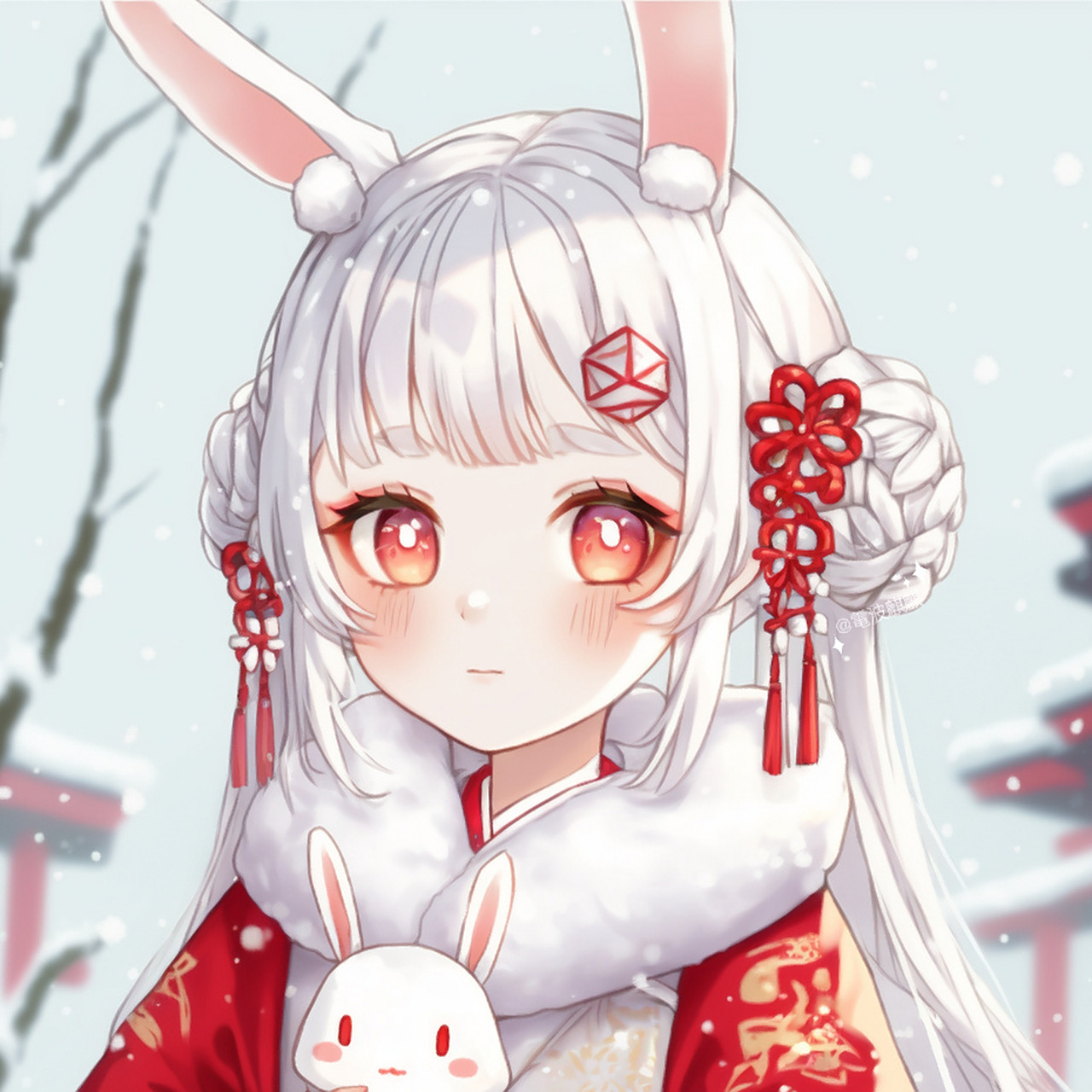 niji头像90新年白发红瞳雪兔子 截好的正方形头像在最后面,可以截图