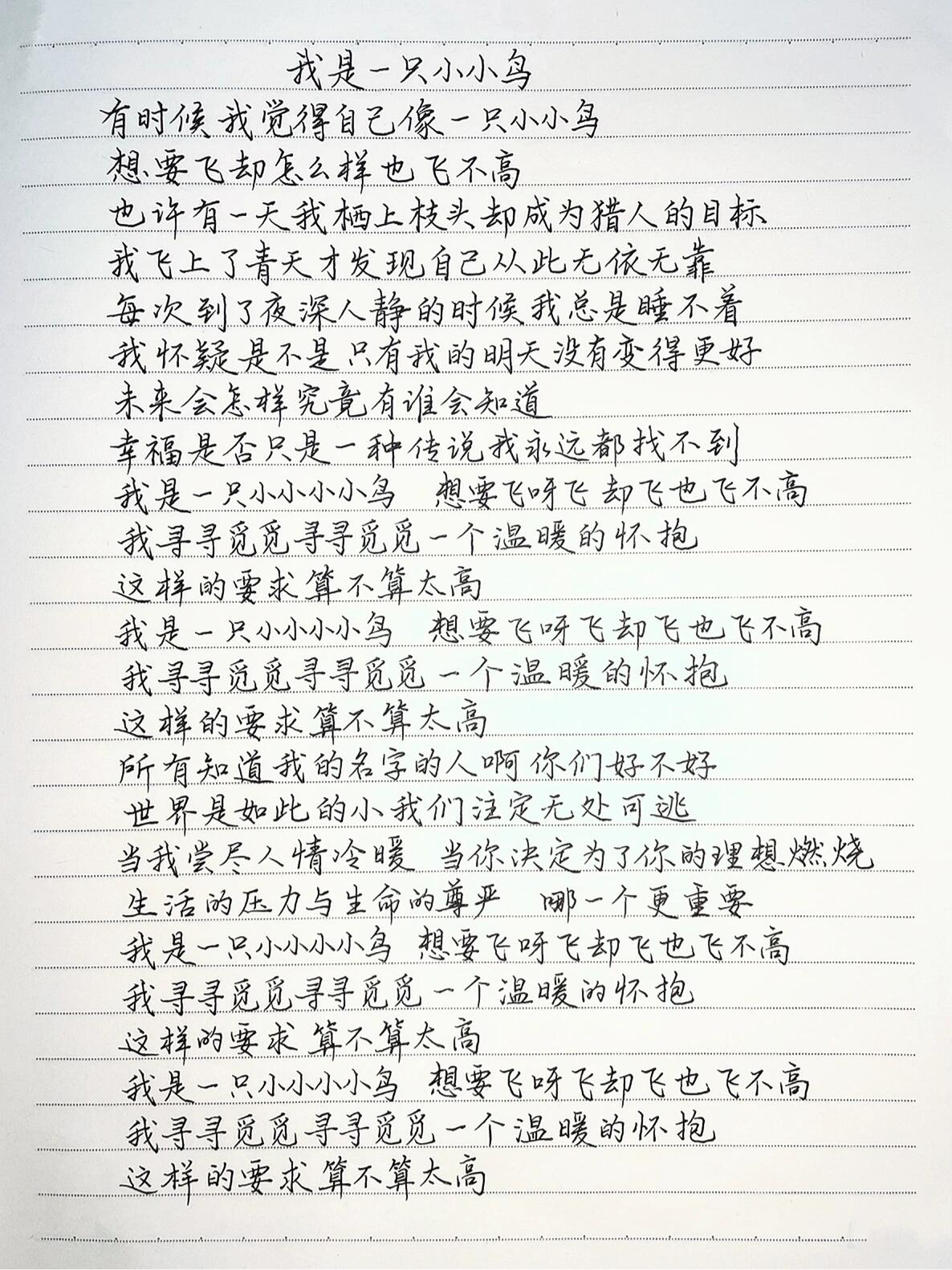 抄歌词:我是一只小小鸟