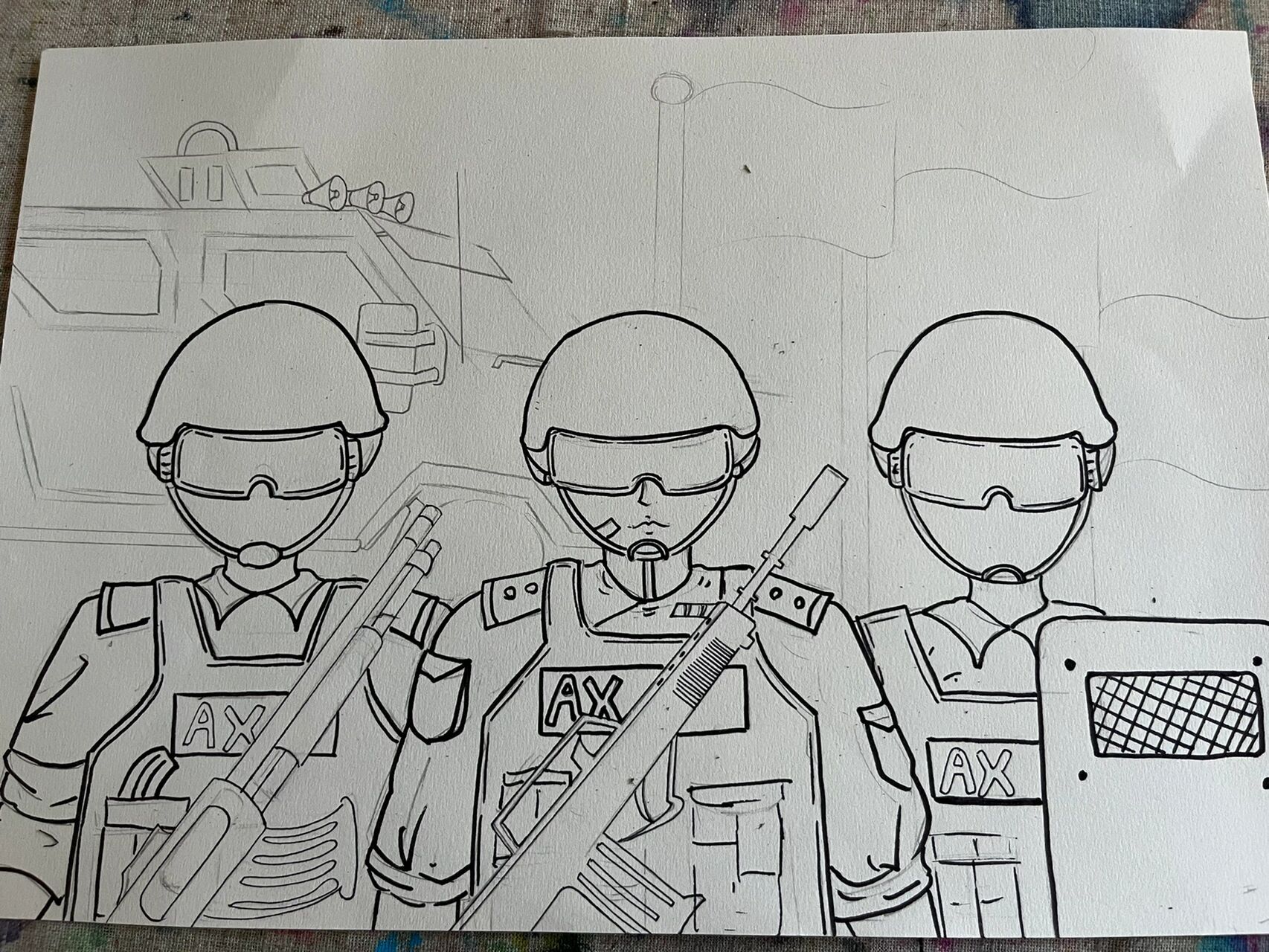 反恐防暴主题绘画/手抄报 8开线稿