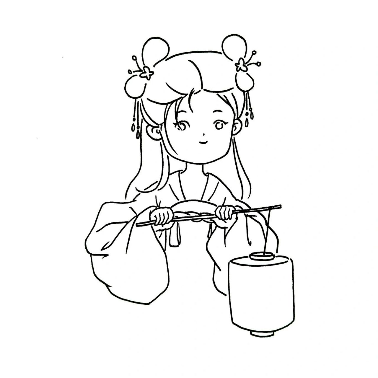 古风人物简笔画教程|92轻罗小扇扑流萤 原型来自祝绪丹的一张照片