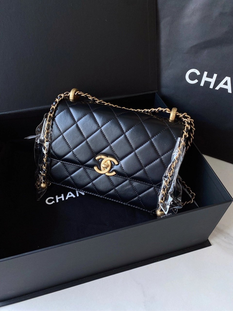 香奈儿22bag黑金双金珠 闲置7815大全套 香奈儿 chanel 22bag 双