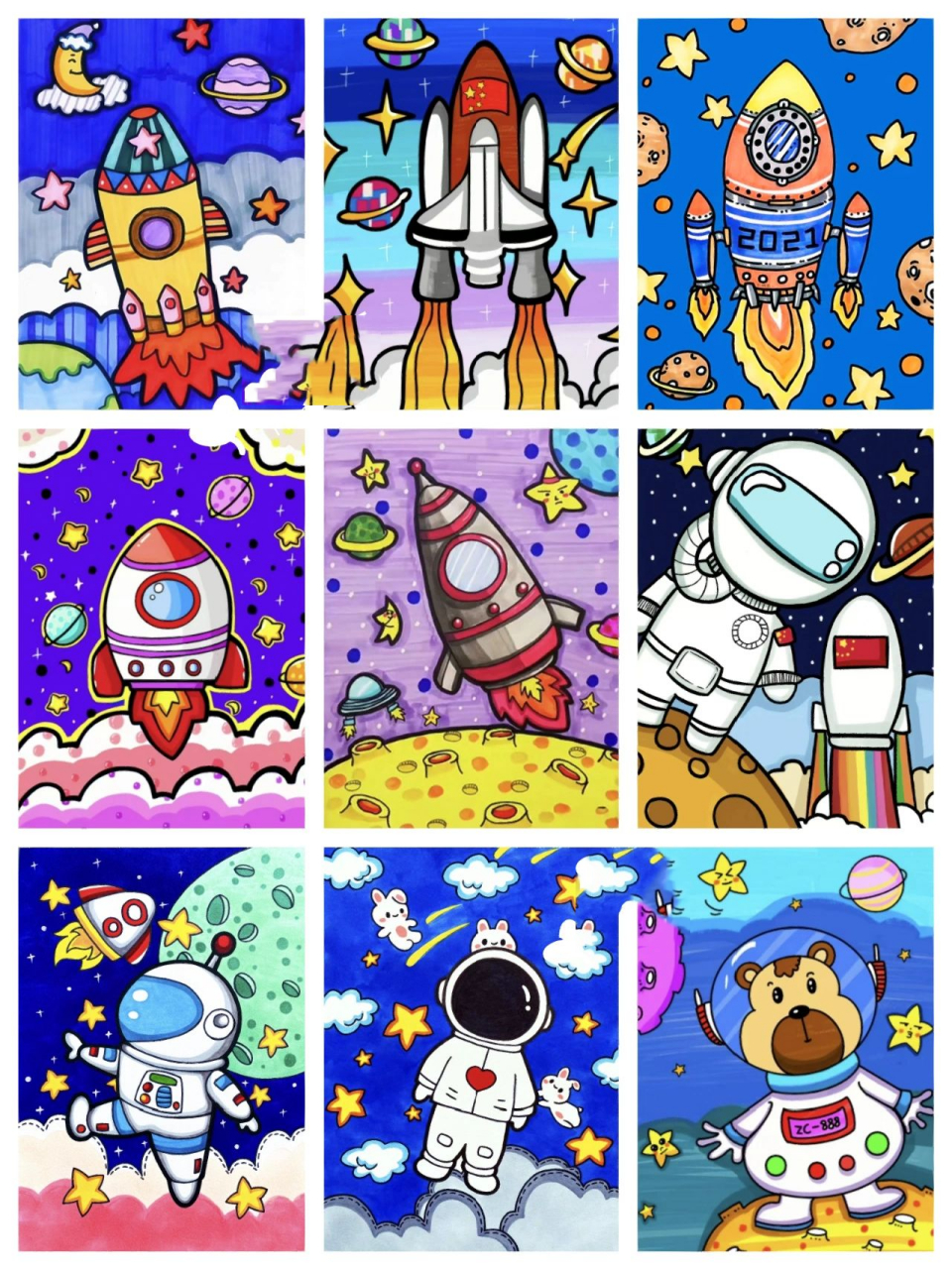 马克笔儿童创意画 科技/科幻/火箭/宇宙星空 马克笔儿童创意画 科技