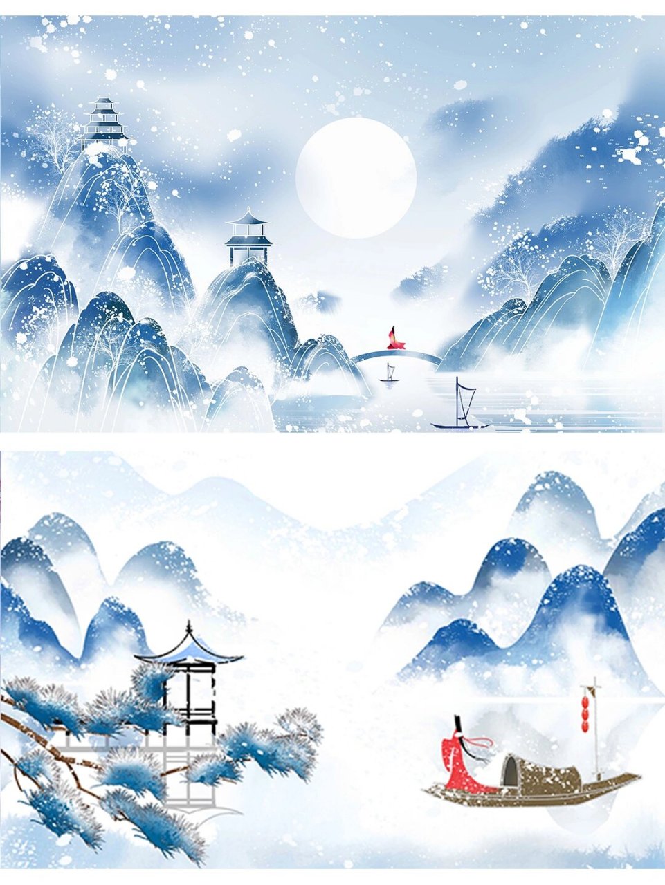 唯美冬天古风背景|古风人物背影 日暮苍山远,天寒白屋贫.