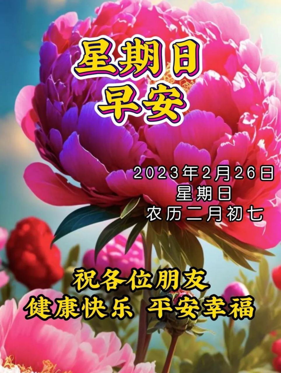 2月26日周日早上好祝福图片带字带问候语 春天里,有你,有我;阳光下,有