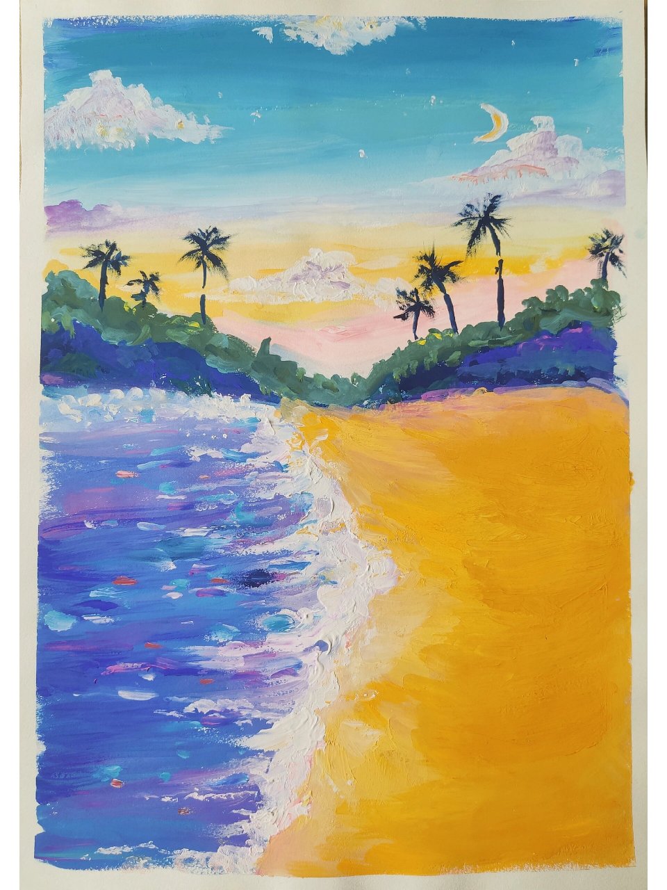 水粉画《海边》分享附细节图