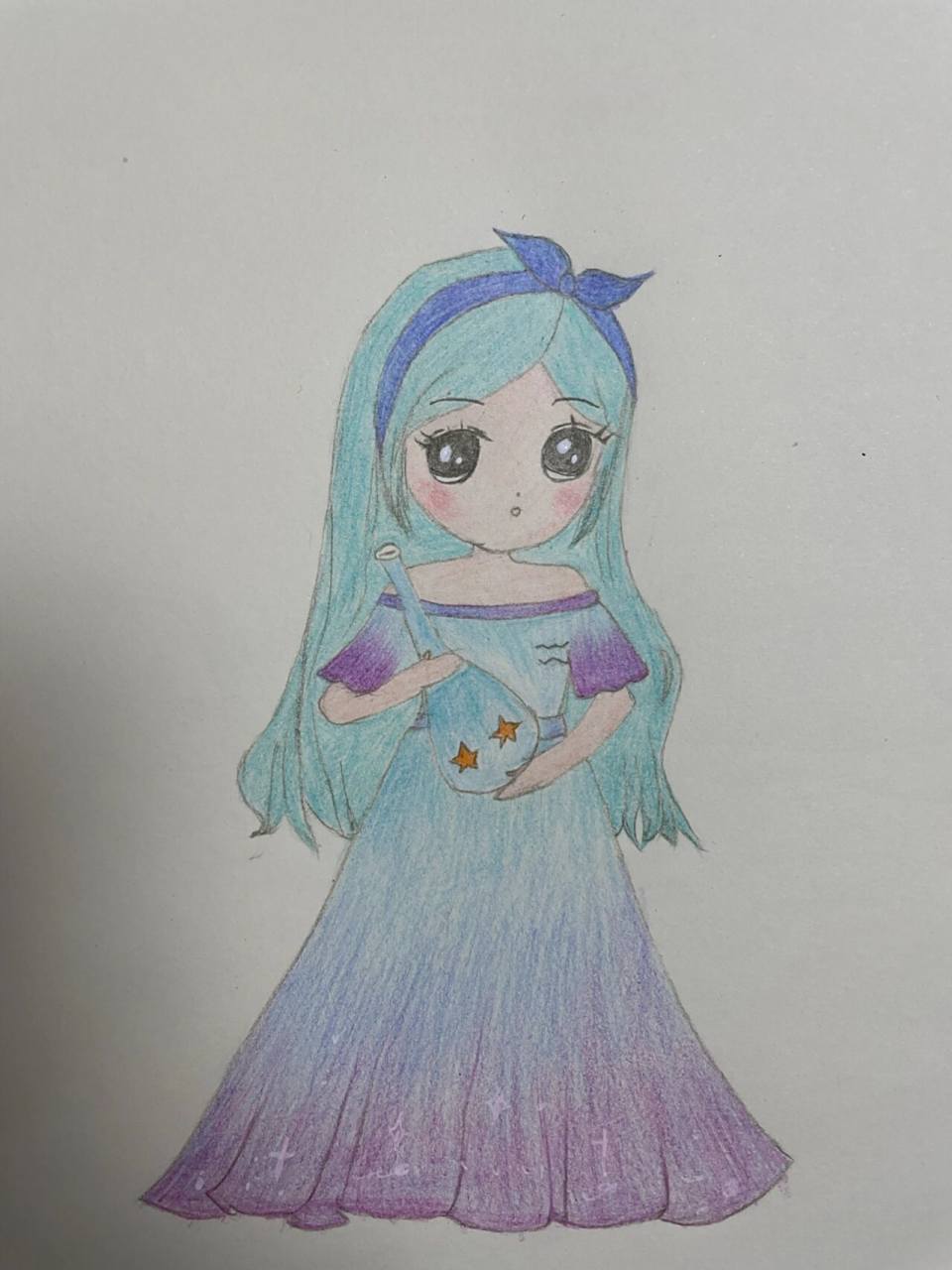 彩铅水瓶座娃娃 为孩子画的