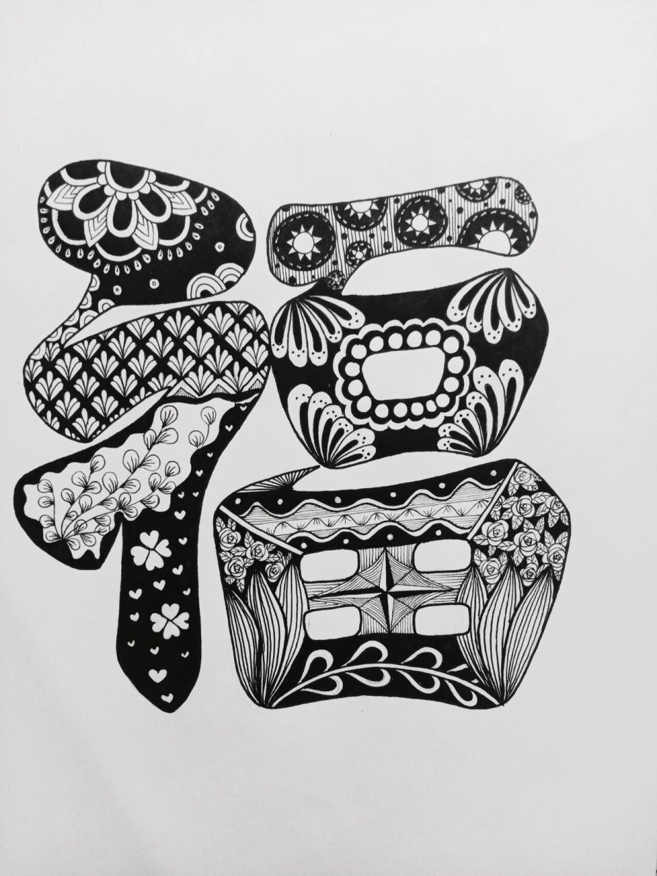 《福》趣味汉字线描画绘画过程