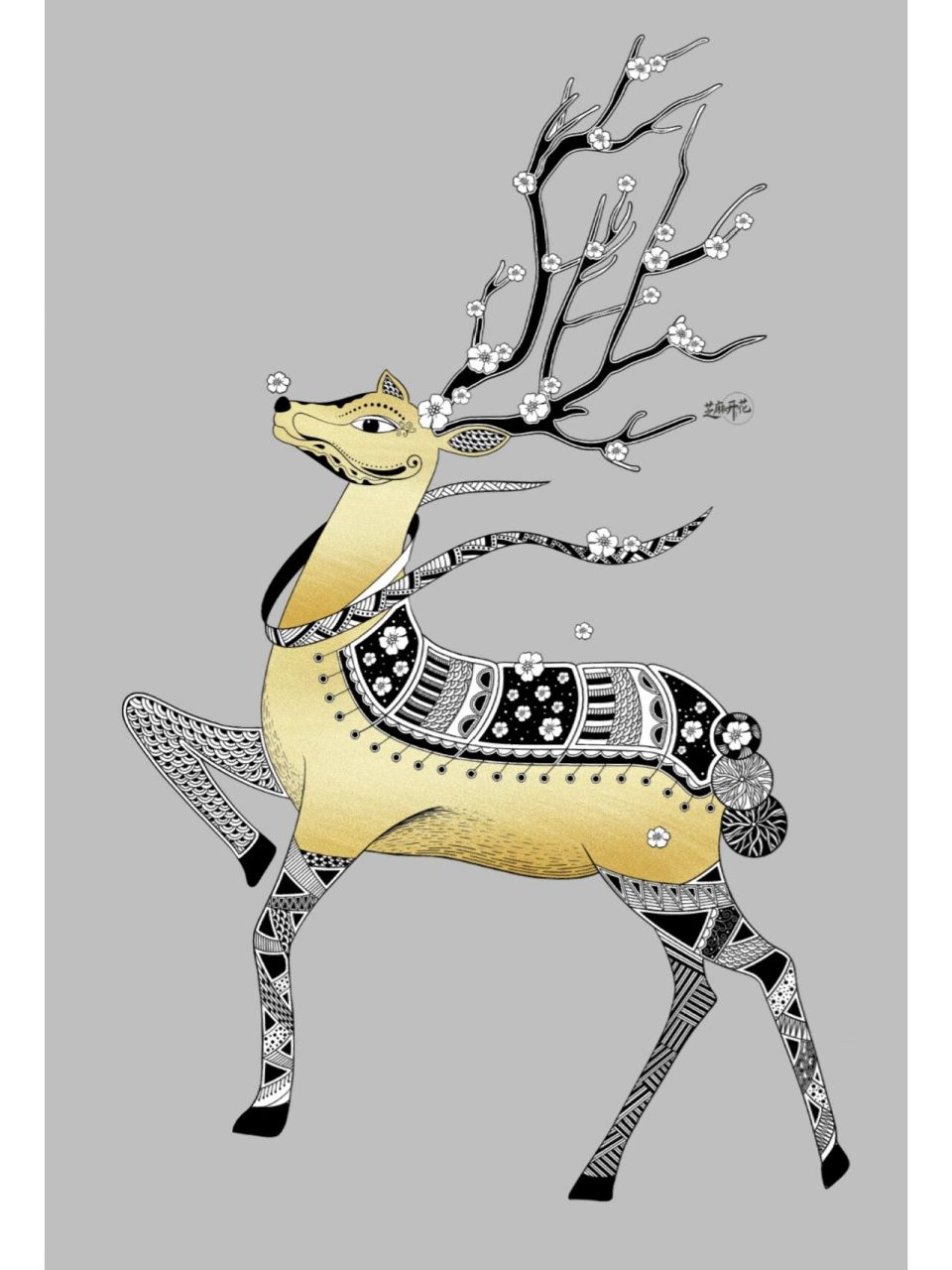 黑白装饰画-梅花鹿(内附步骤图) 梅花鹿寓意: 1,吉祥福禄 梅花鹿是