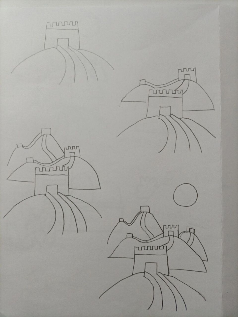 长城素描步骤图片