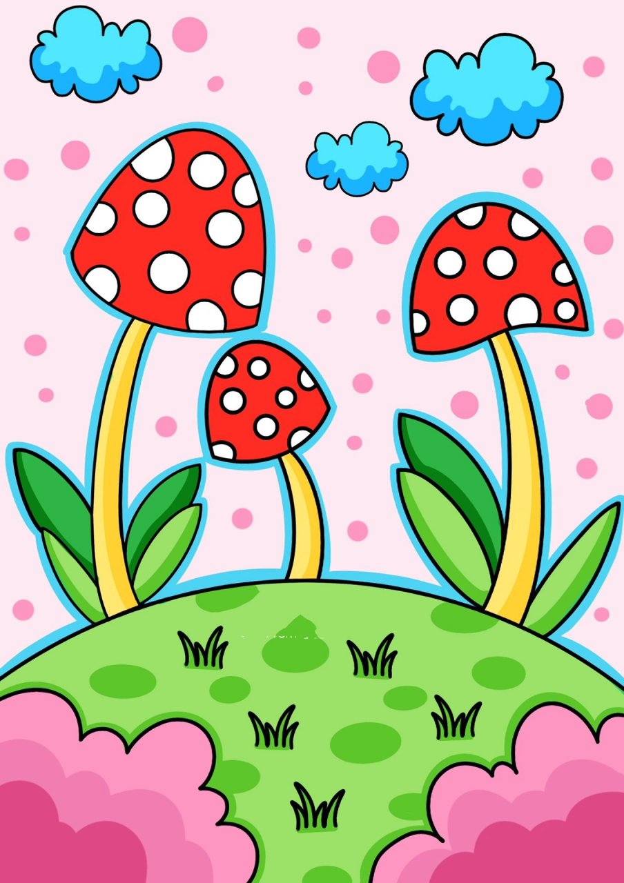 春天主题 蘑菇96 创意画 儿童画 简笔画