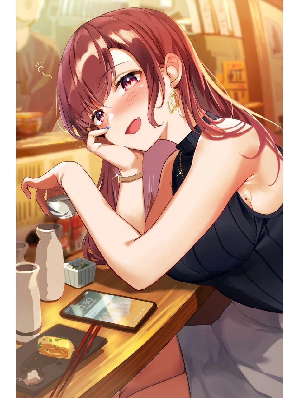 二次元|爱喝酒的女同事 画师:monoto 各位国庆快乐啊