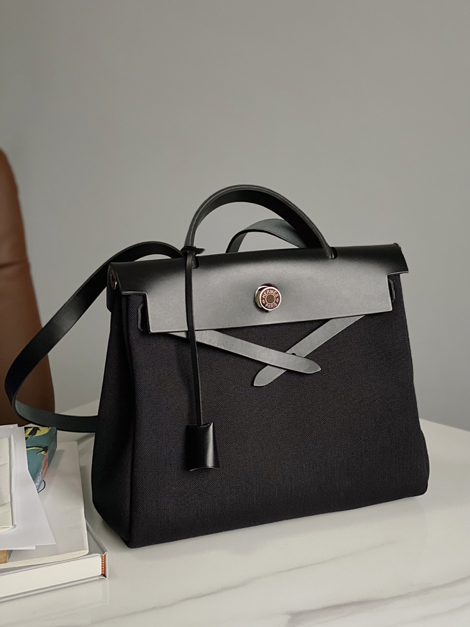 超帅通勤包 爱马仕herbag全黑 7815 某一天突然觉得herbag黑色好