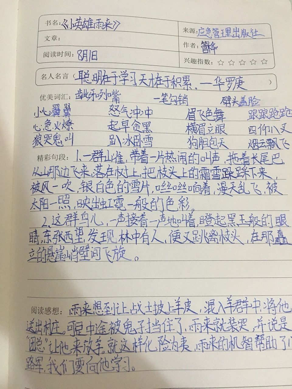 小英雄雨来读书笔记
