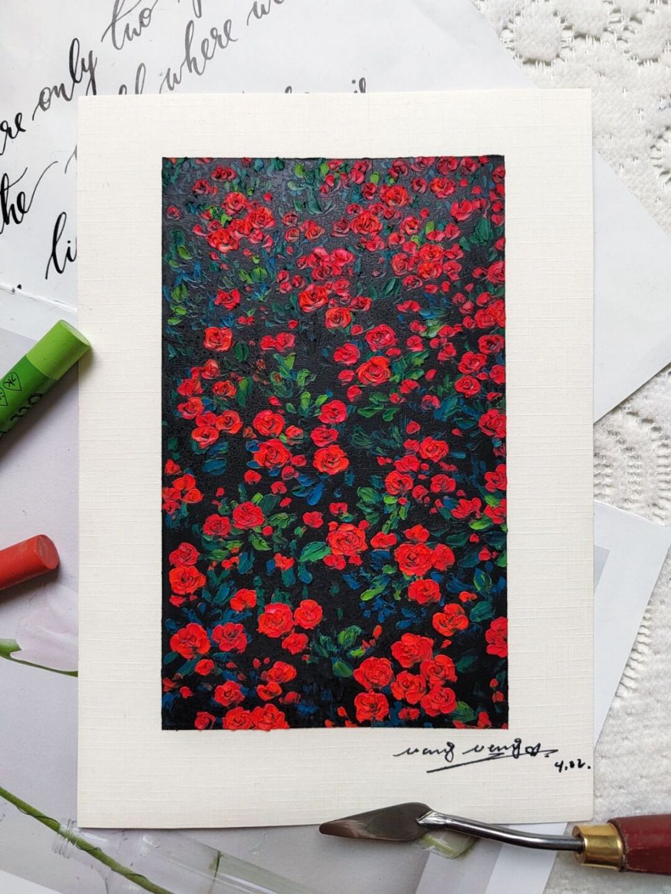 油画棒|08复古红玫瑰(附教程色号) hello,这里是宁宁的油画棒教程.