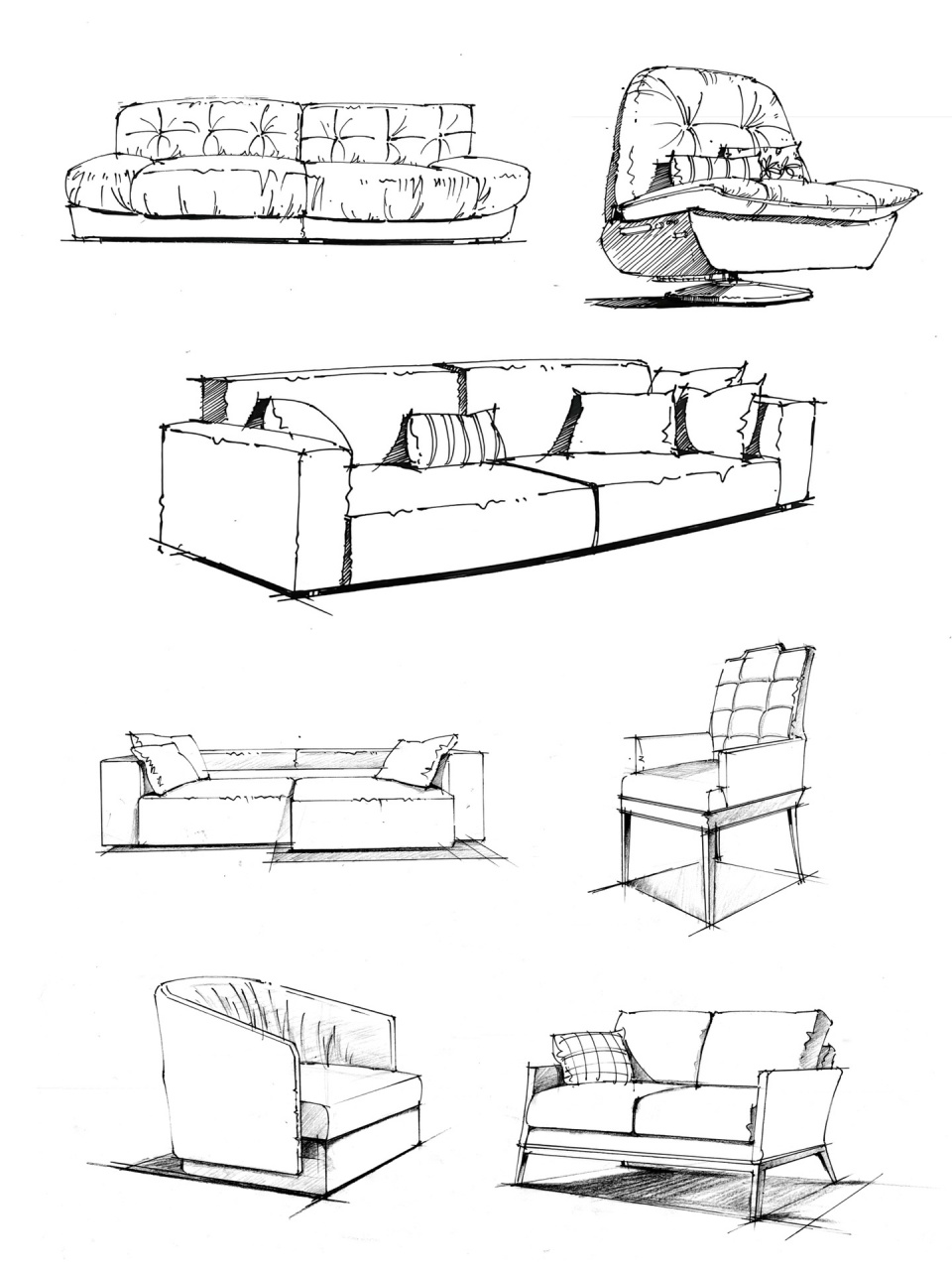 环艺手绘|干货室内单体线稿练习 考研手绘室内家具单体线稿素材分享