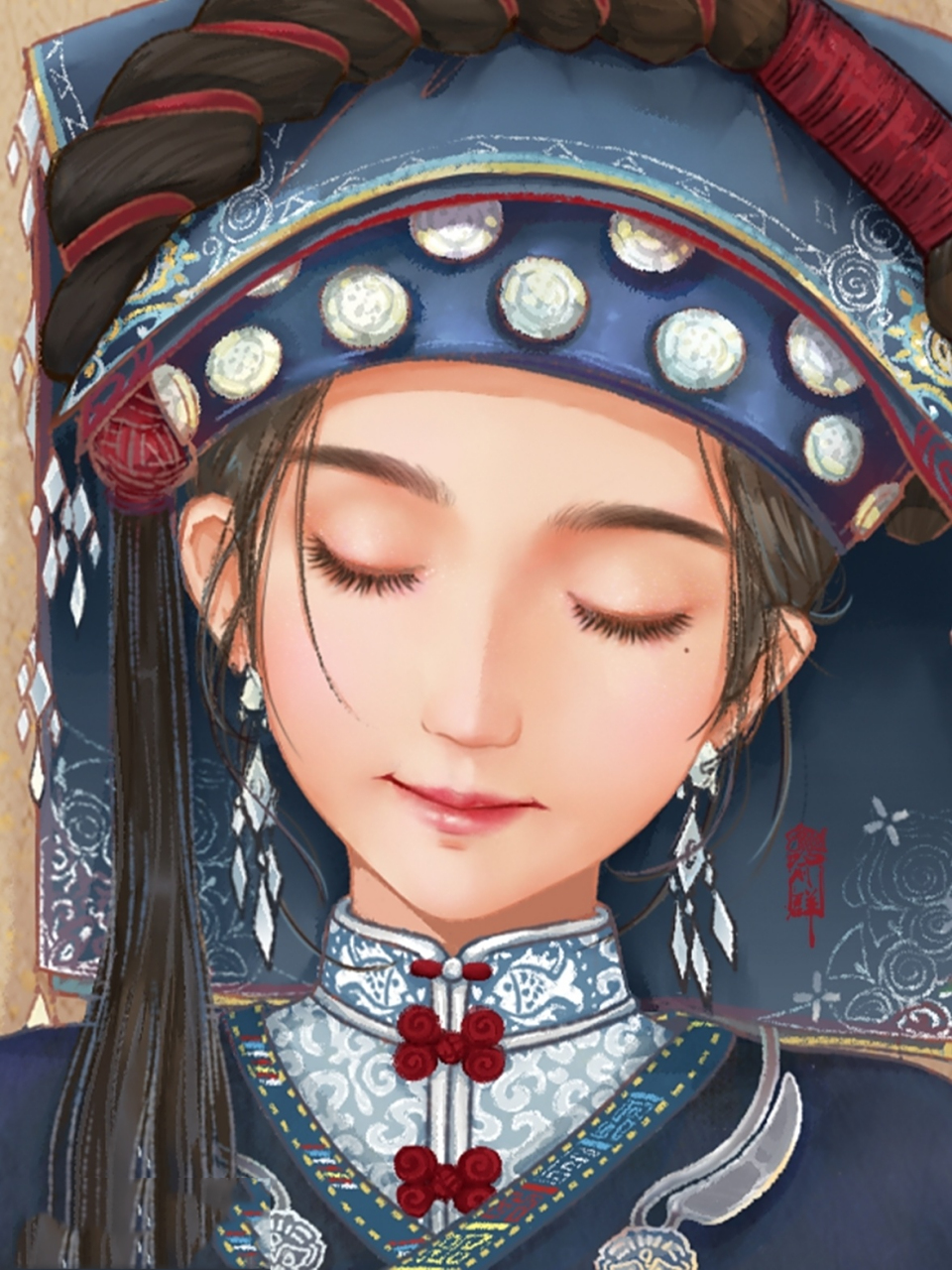 56个民族l布依族l手绘少女民族风插画(05/56 999999终于上完色